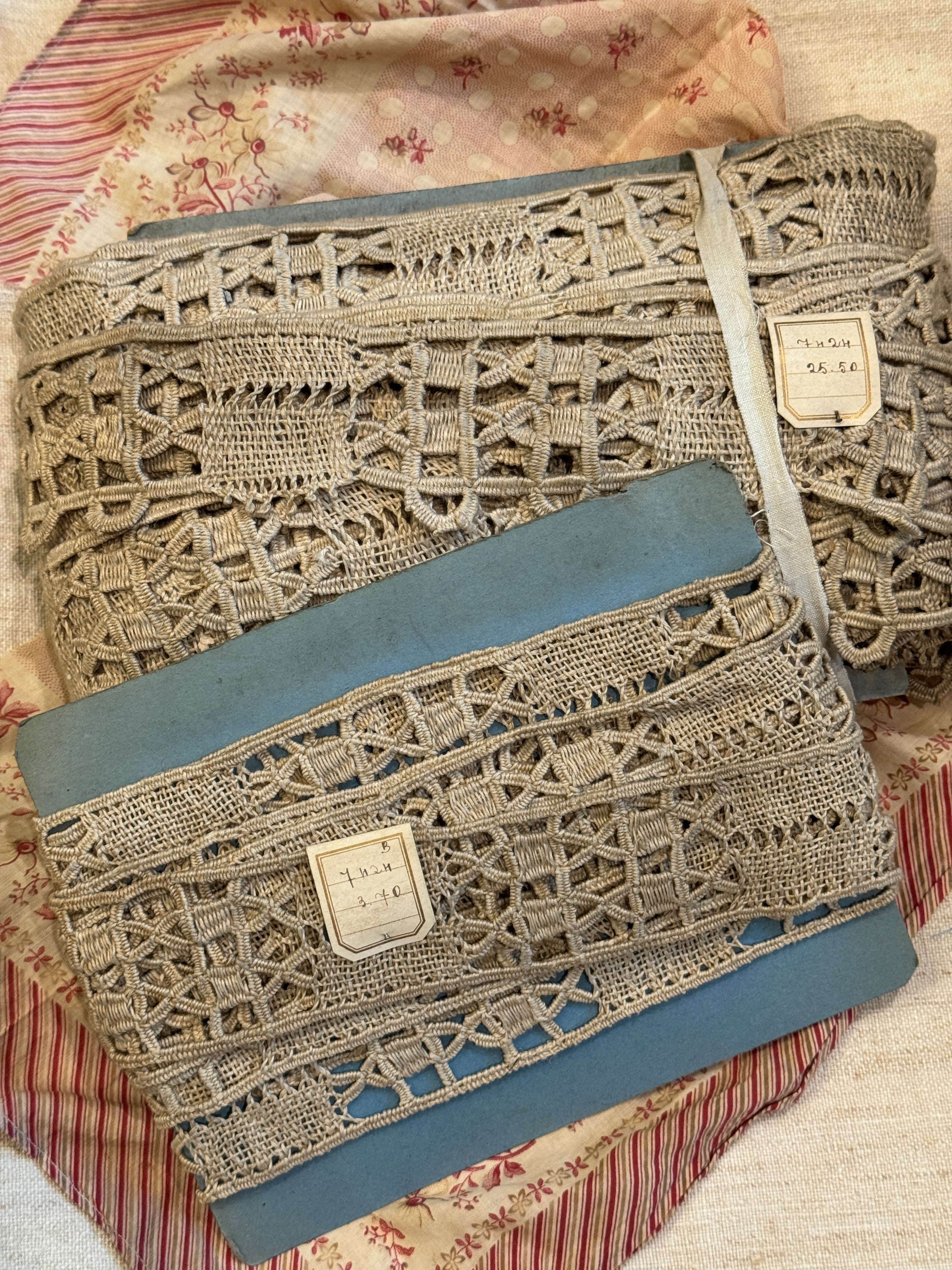 Antique French 1.9" Wide Handmade Bobbin Hemp Lace