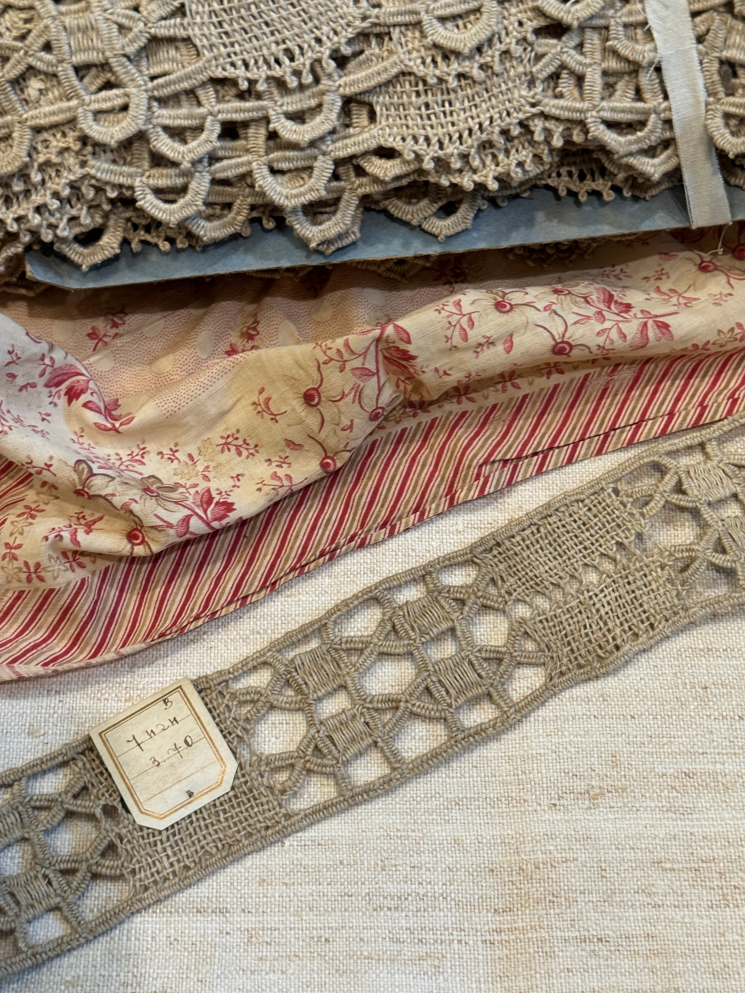 Antique French 1.9" Wide Handmade Bobbin Hemp Lace