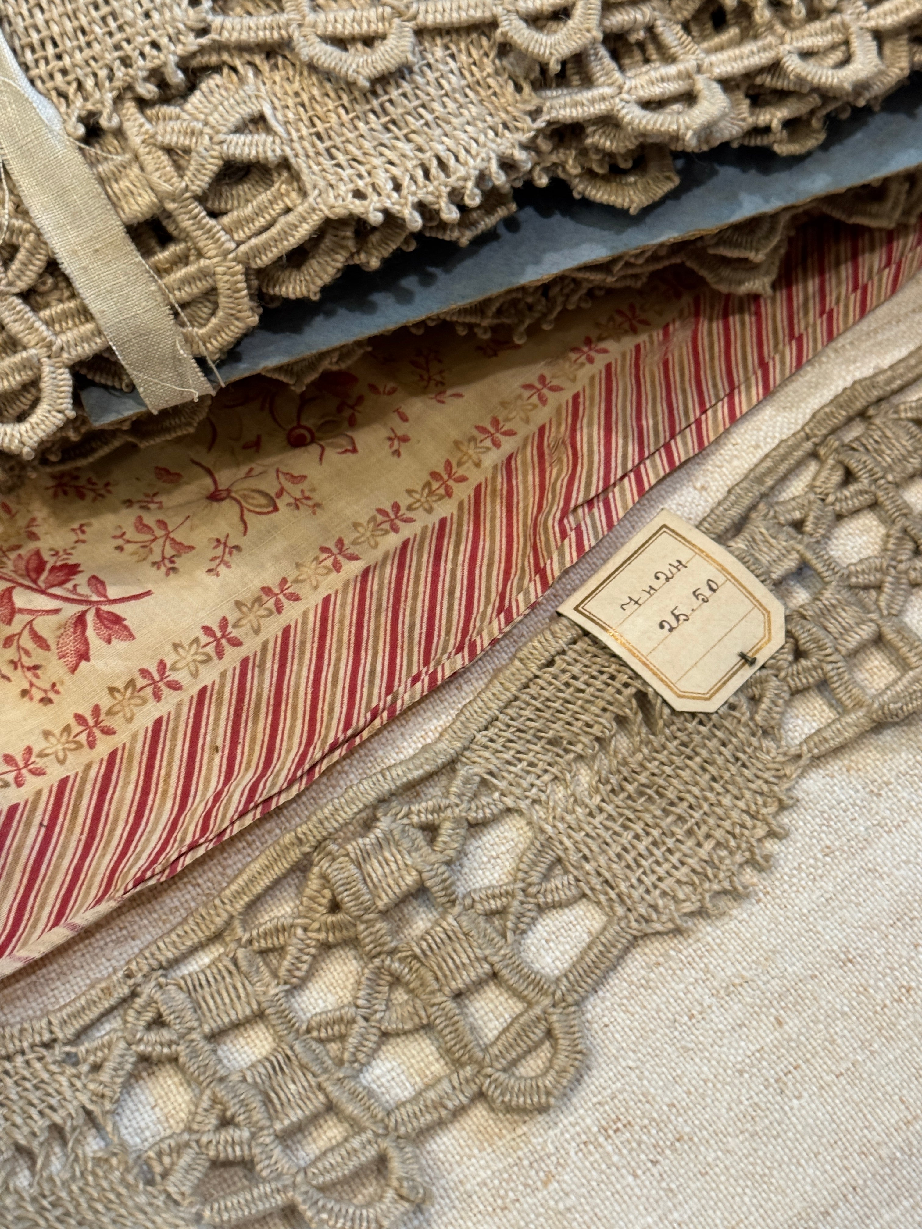 Antique French 2.5" Wide Handmade Bobbin Hemp Lace