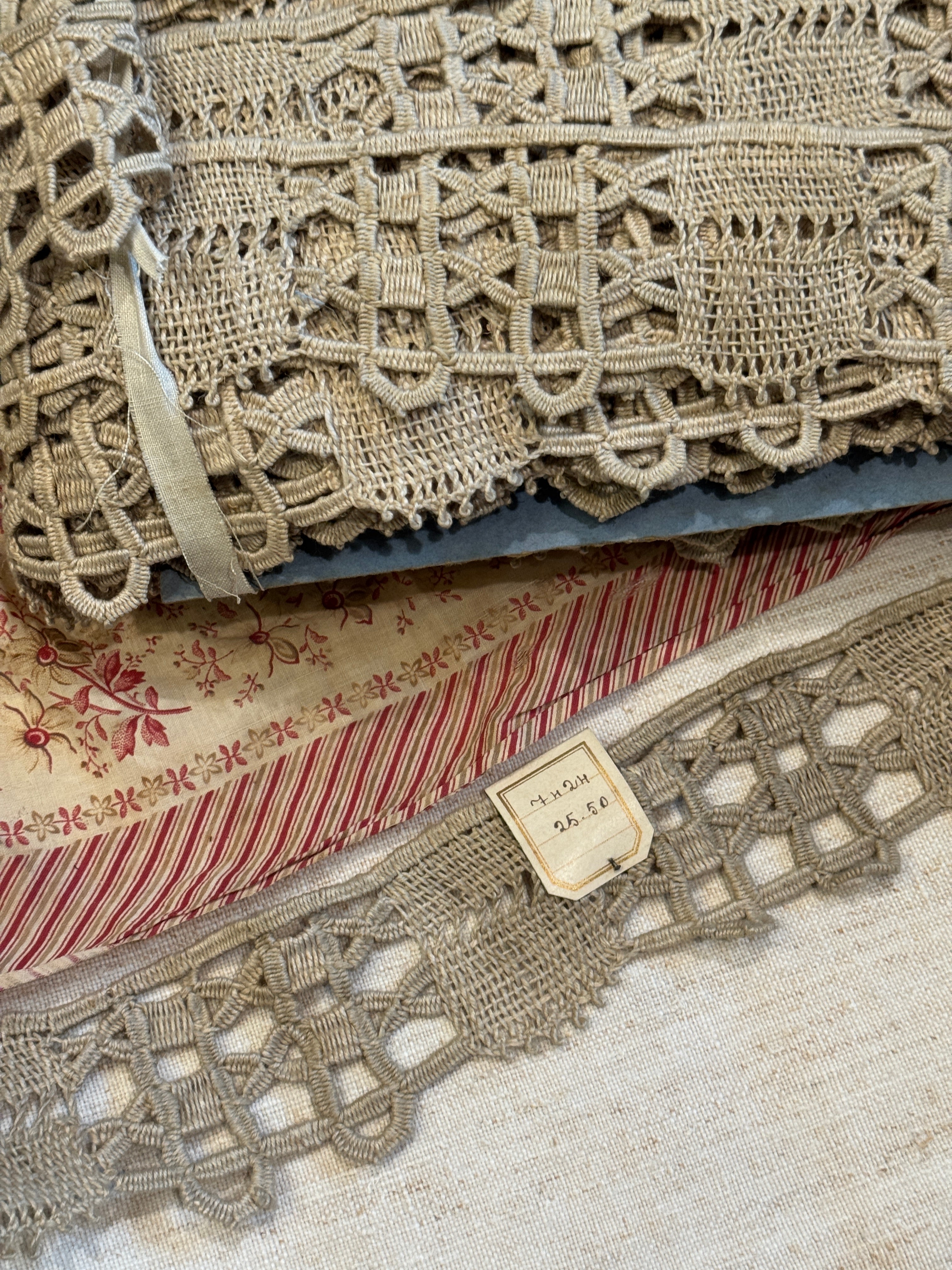 Antique French 2.5" Wide Handmade Bobbin Hemp Lace