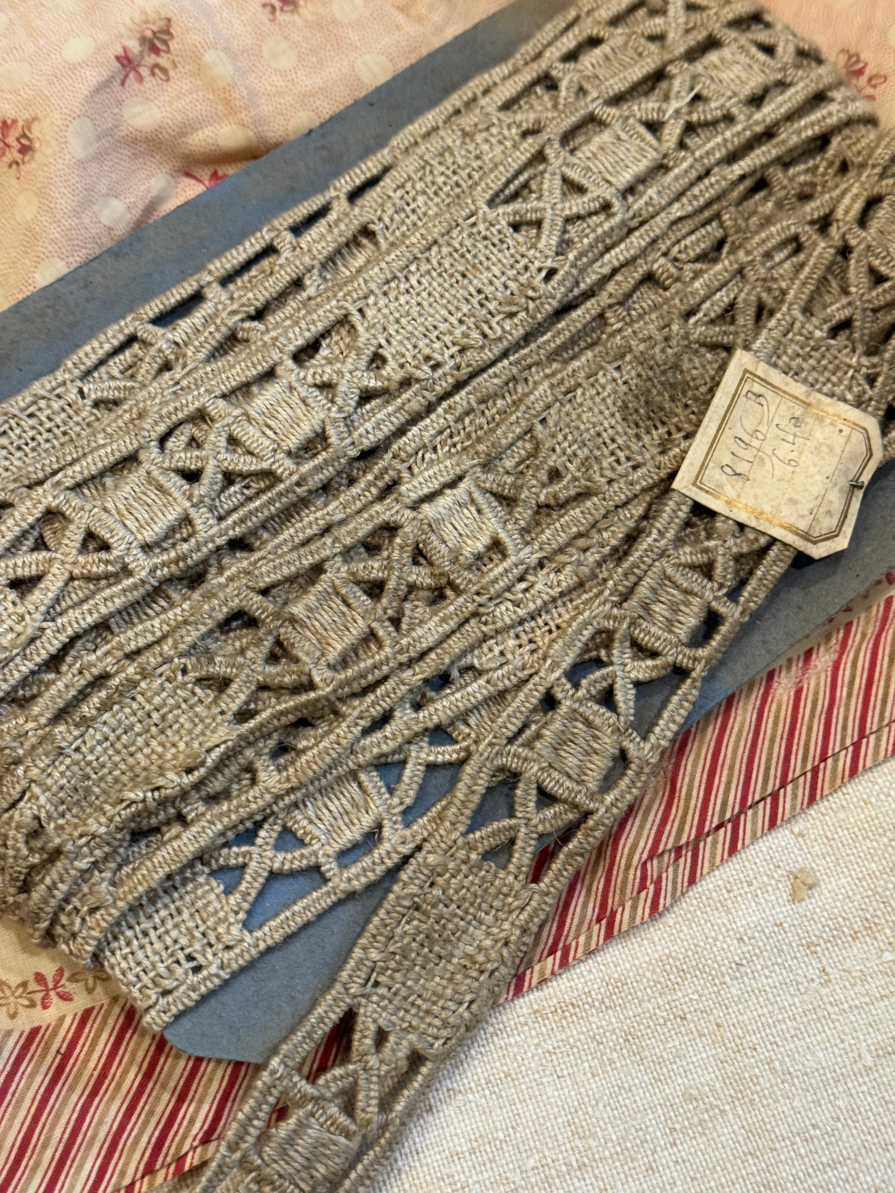 Antique French 1" Wide Handmade Bobbin Hemp Lace
