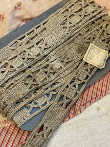 Antique French 1" Wide Handmade Bobbin Hemp Lace