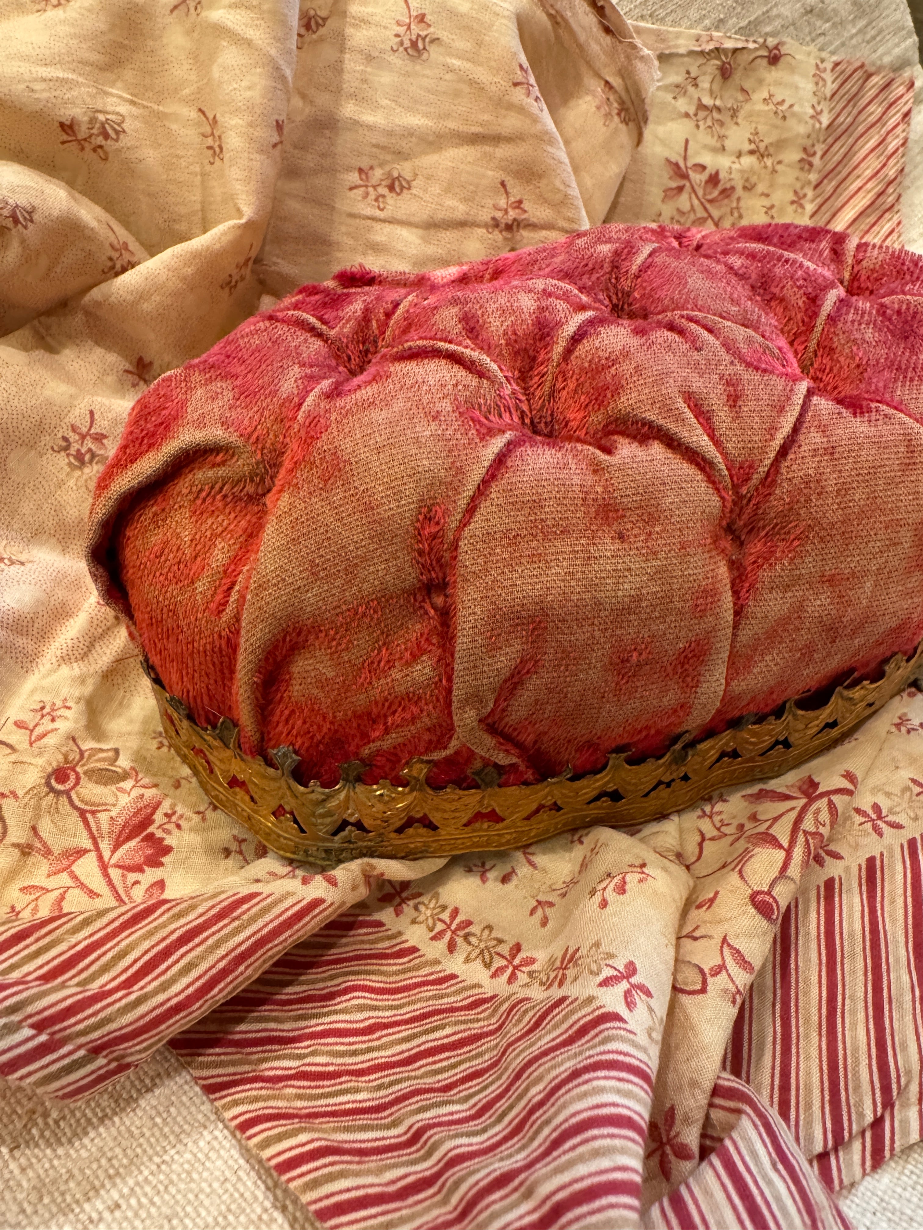 Antique 1800s French Red Velvet Wedding Display
