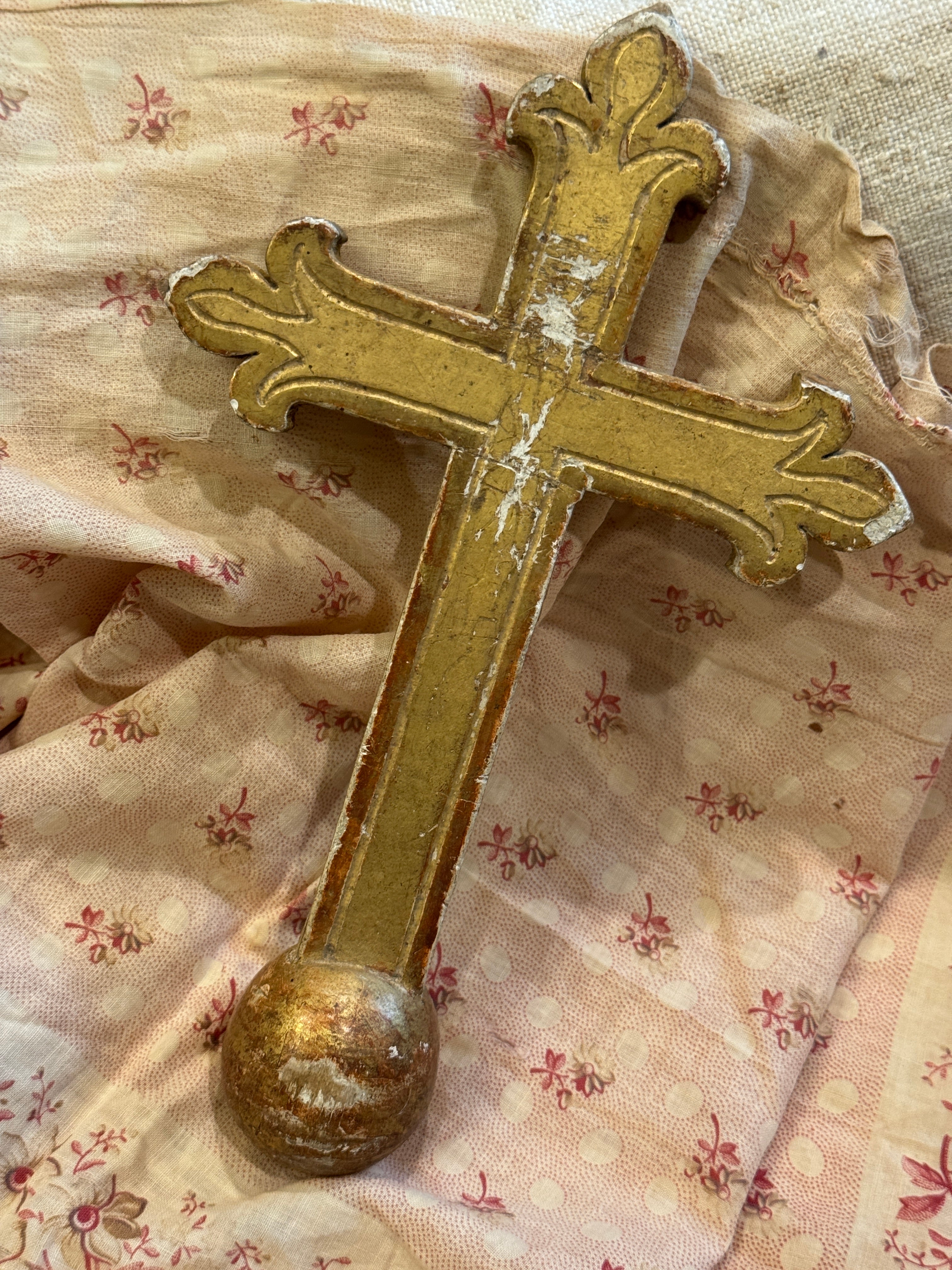 19th-century French Gilded Gesso Cross