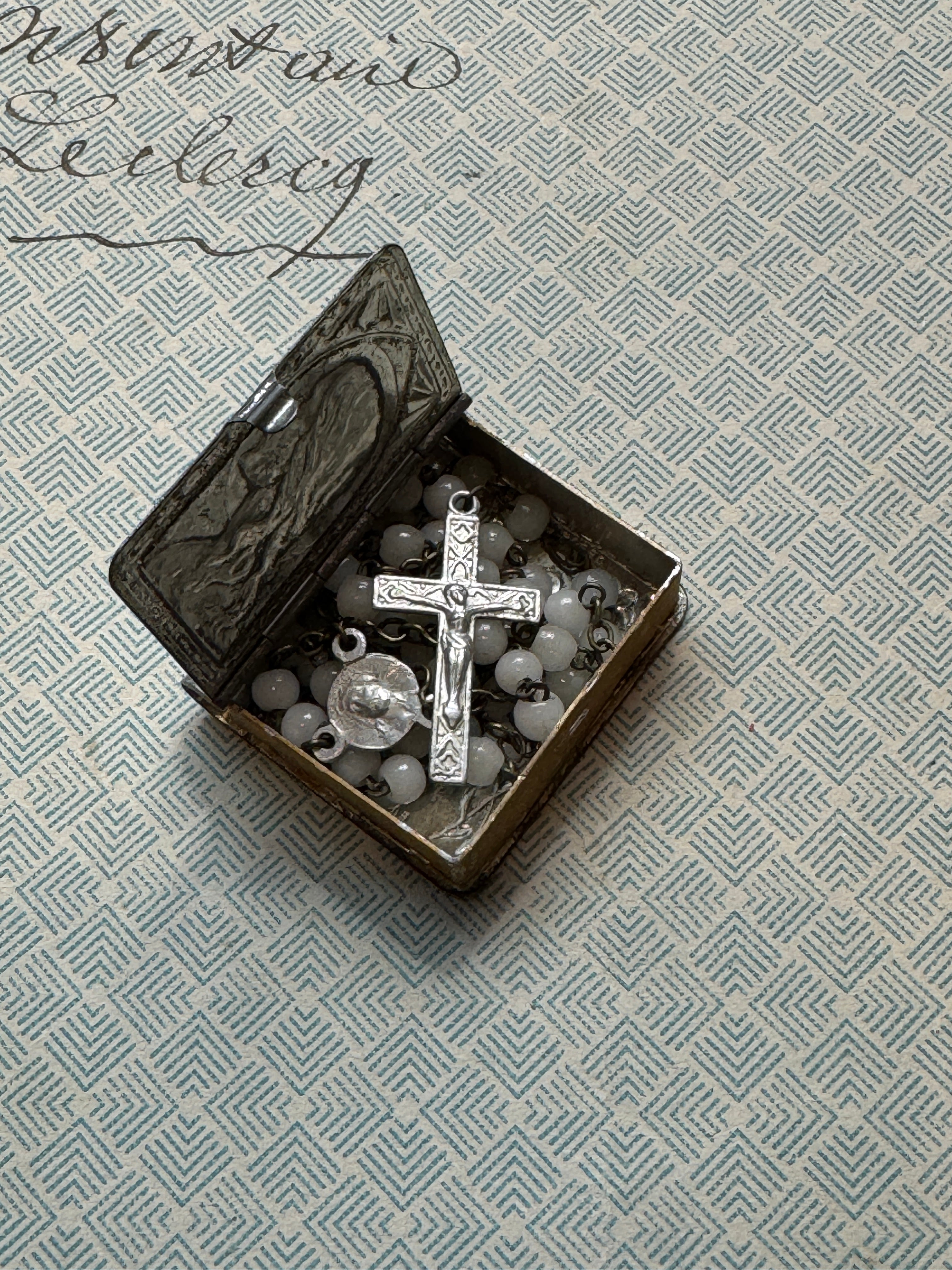 Antique French Communion Box and Rosary