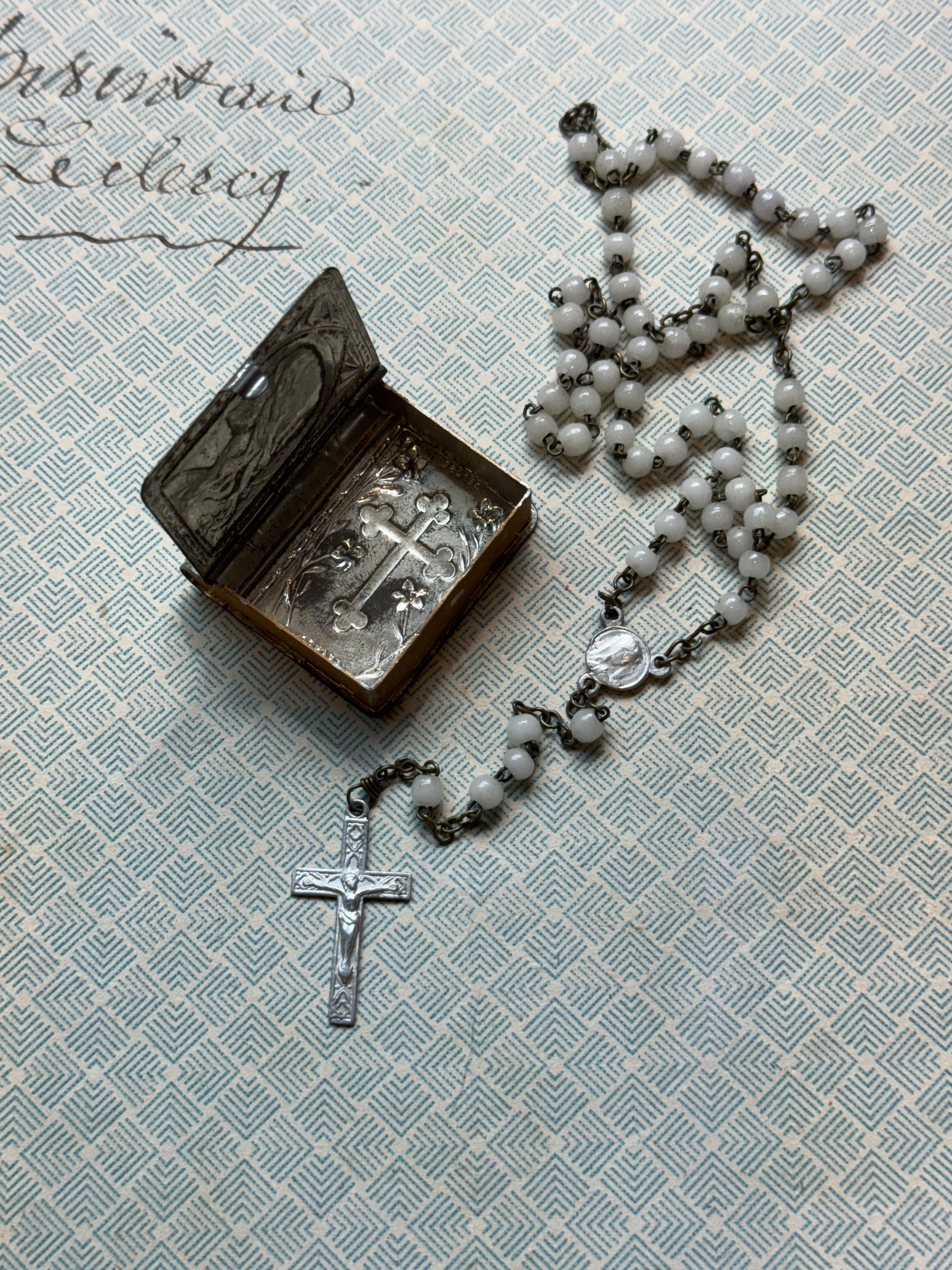 Antique French Communion Box and Rosary