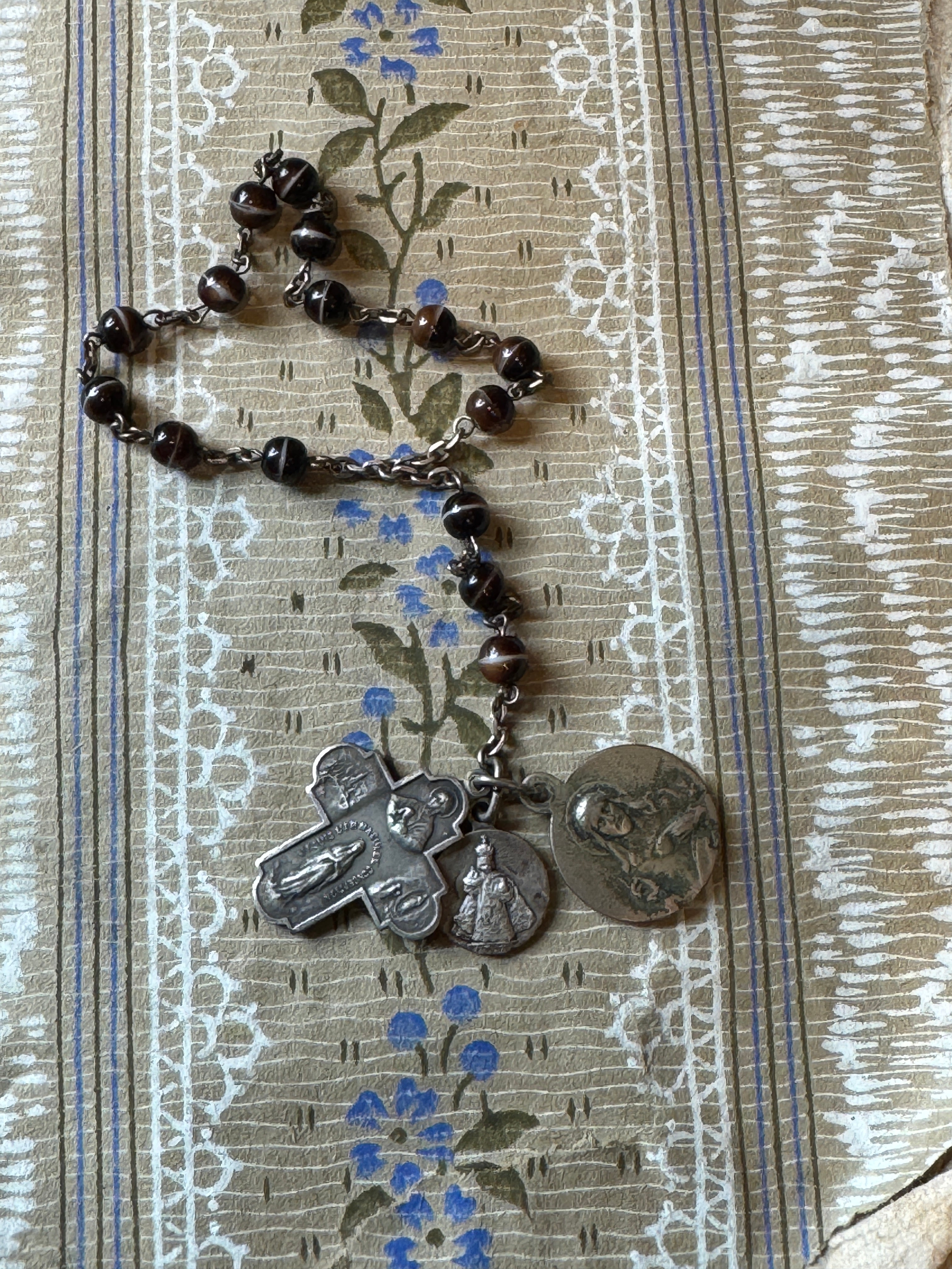 Antique French Rosary Piece with Small Medals
