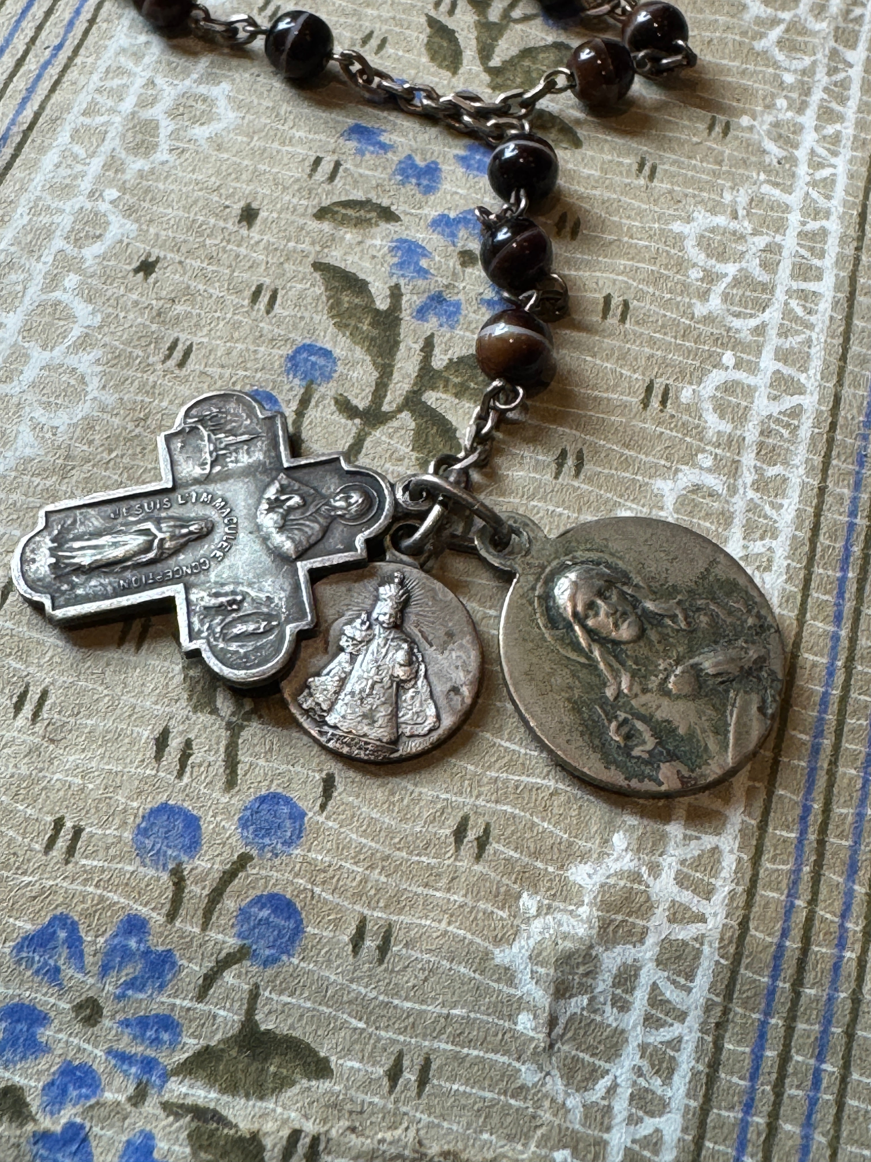 Antique French Rosary Piece with Small Medals