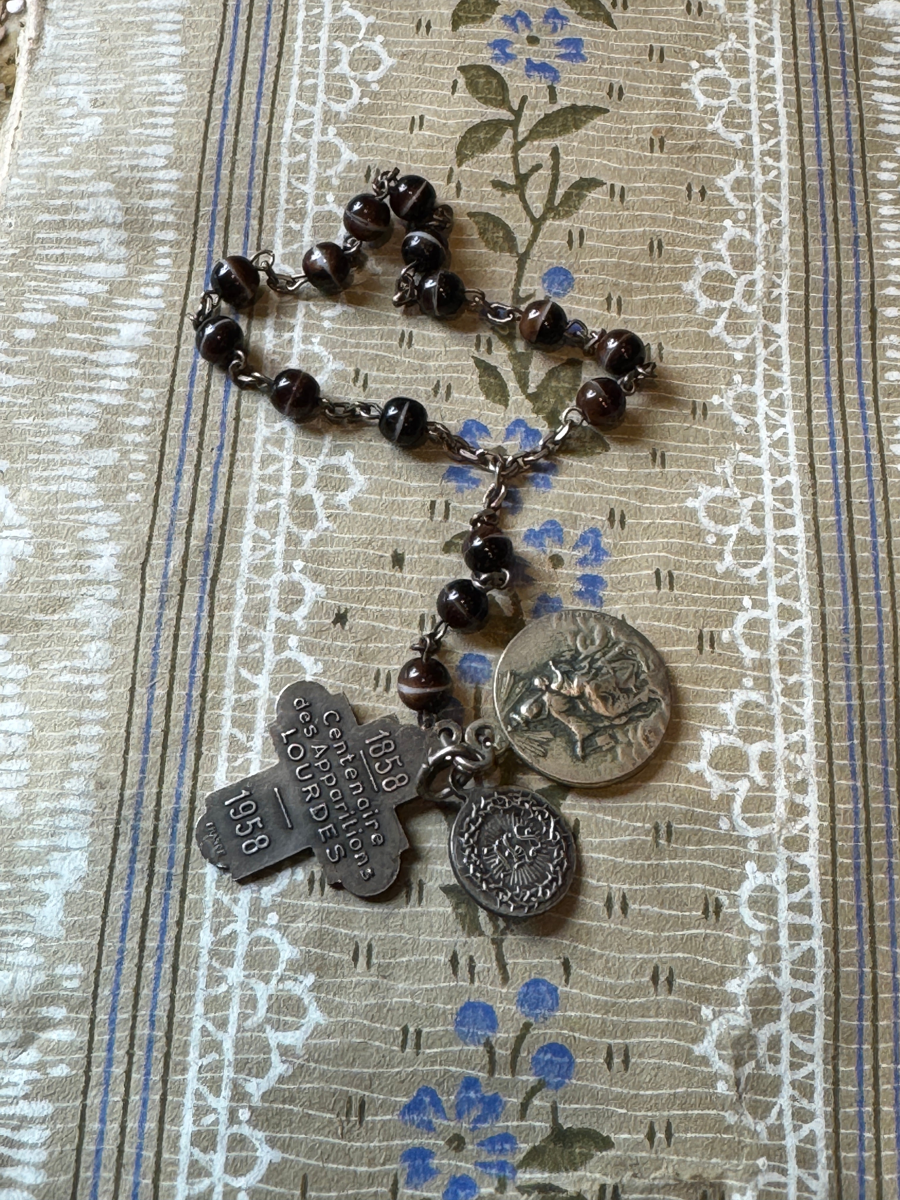 Antique French Rosary Piece with Small Medals