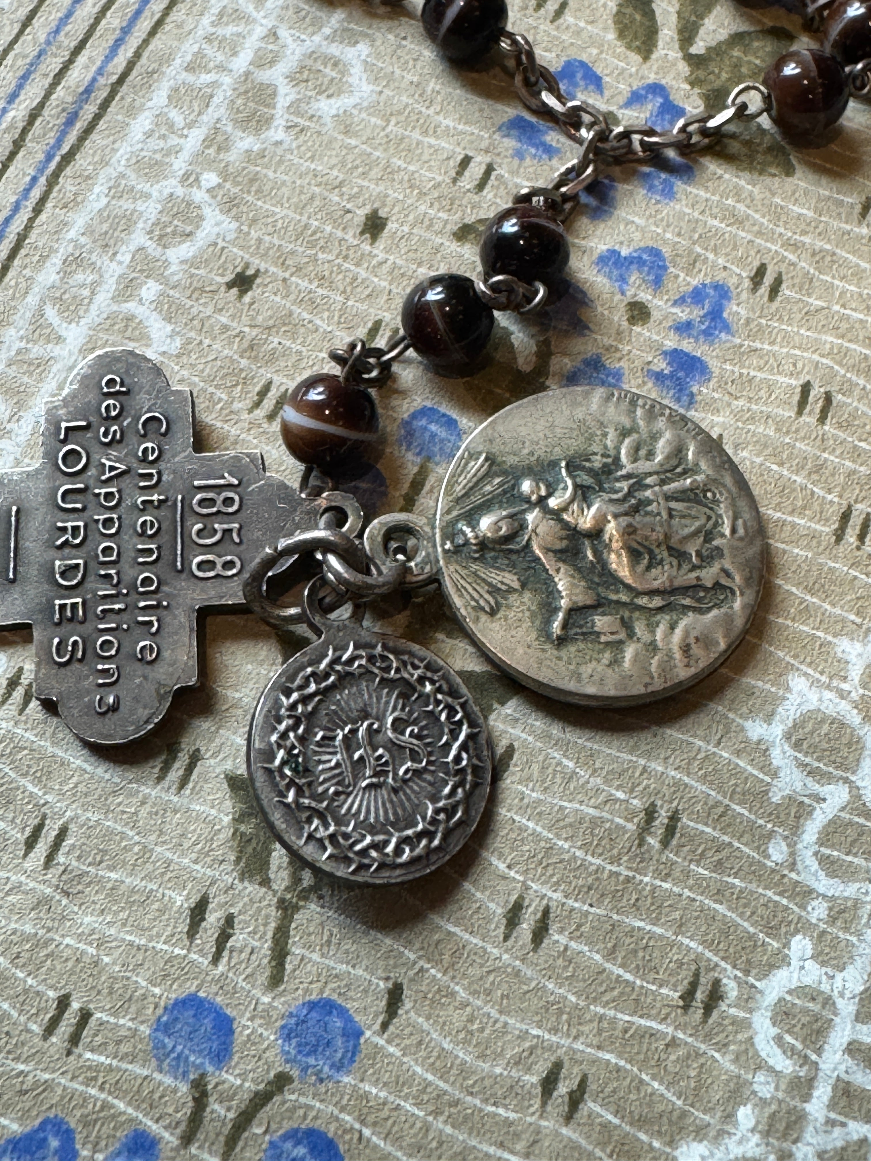 Antique French Rosary Piece with Small Medals