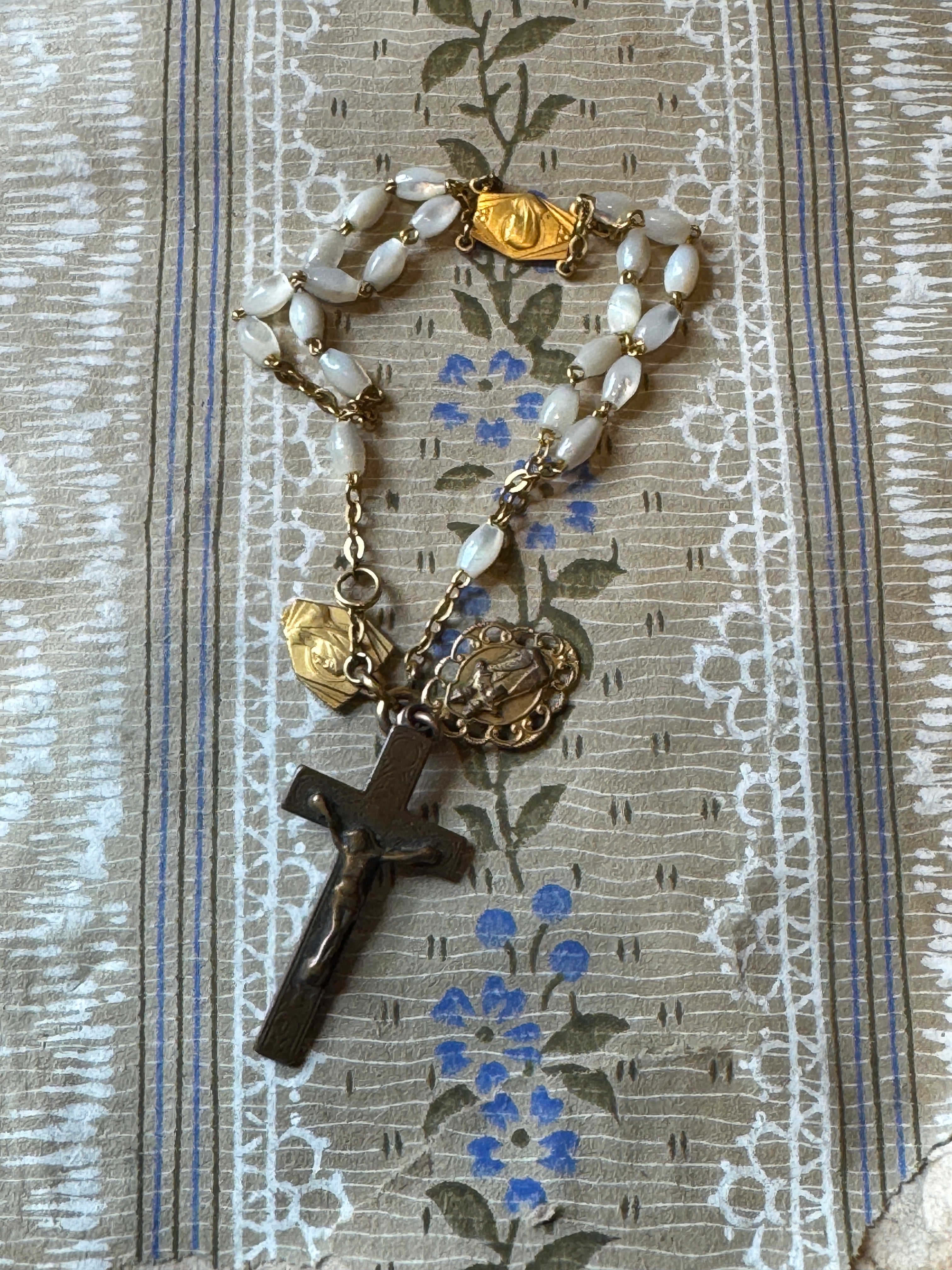 Antique French Rosary Piece with Small Medals