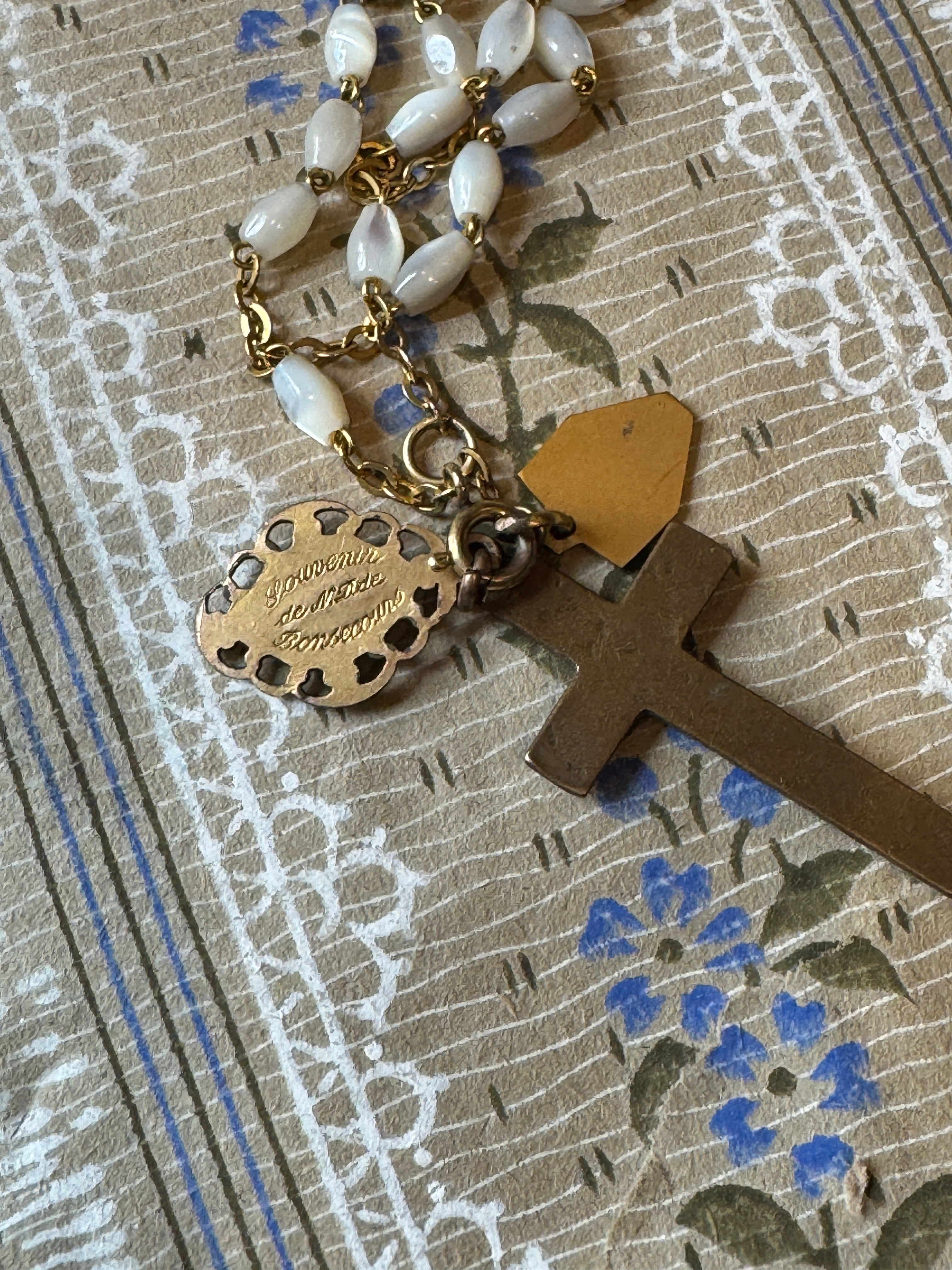 Antique French Rosary Piece with Small Medals