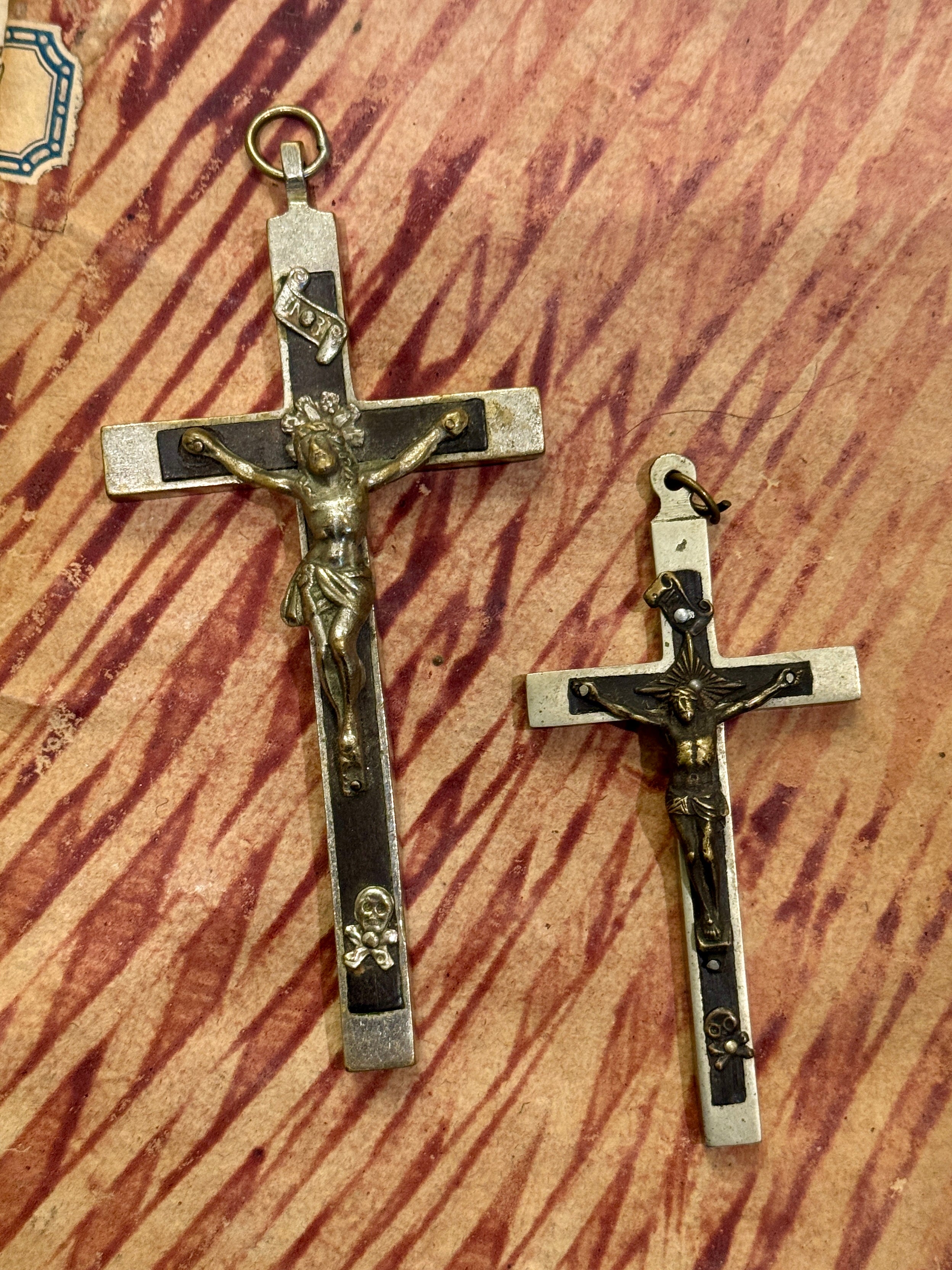 Beautiful Antique French Memento Mori Crucifixes