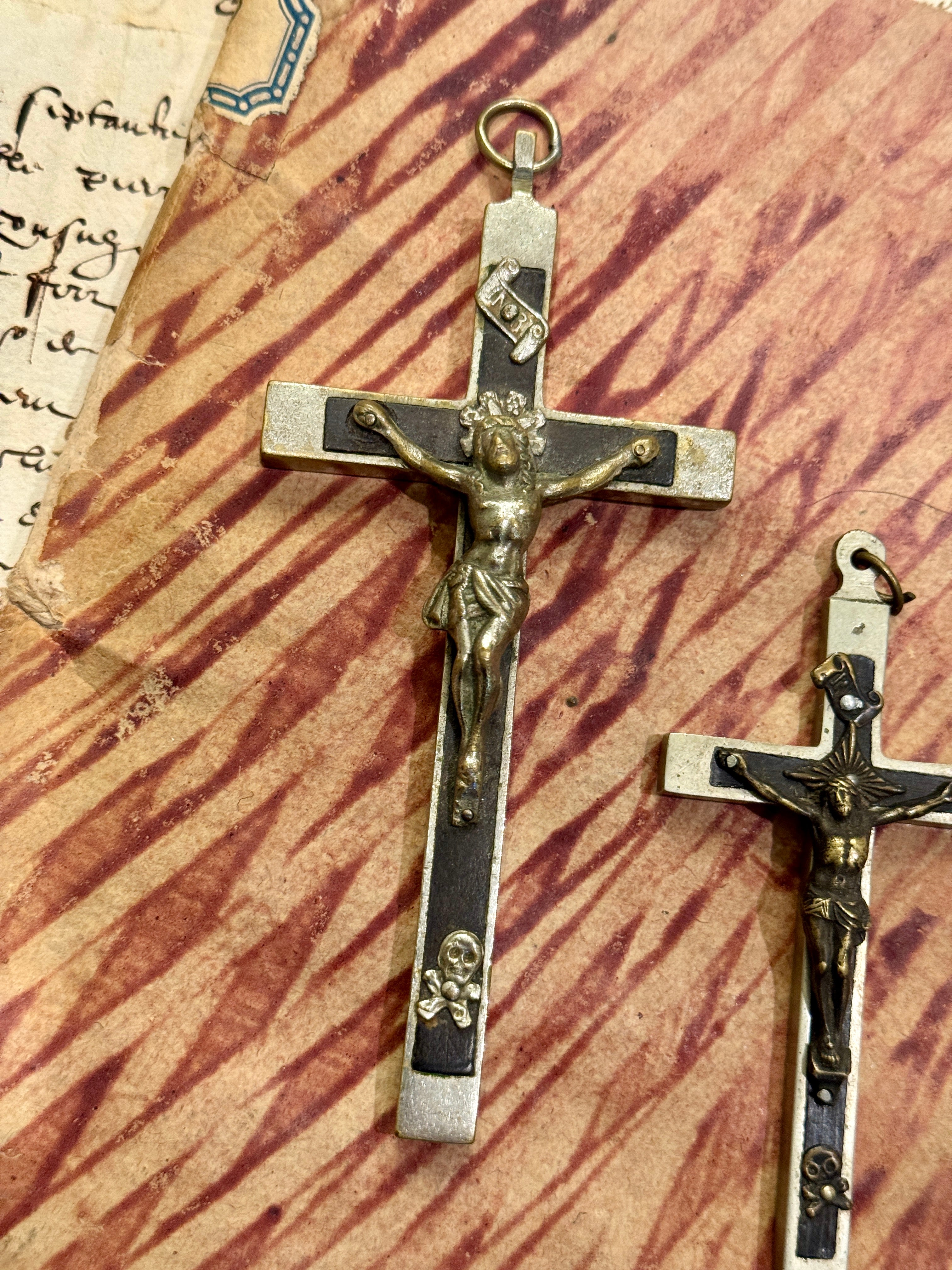 Beautiful Antique French Memento Mori Crucifixes