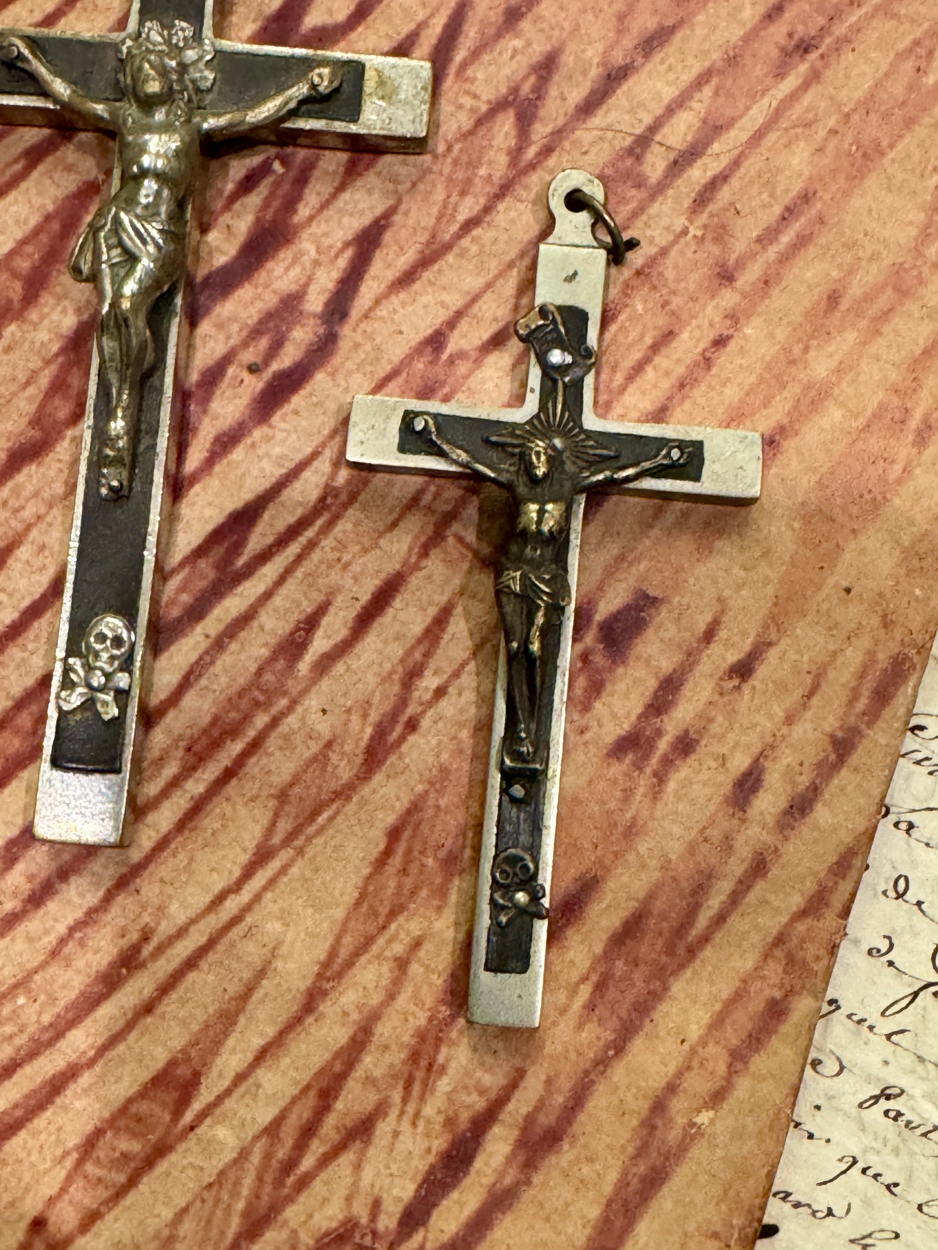 Beautiful Antique French Memento Mori Crucifixes