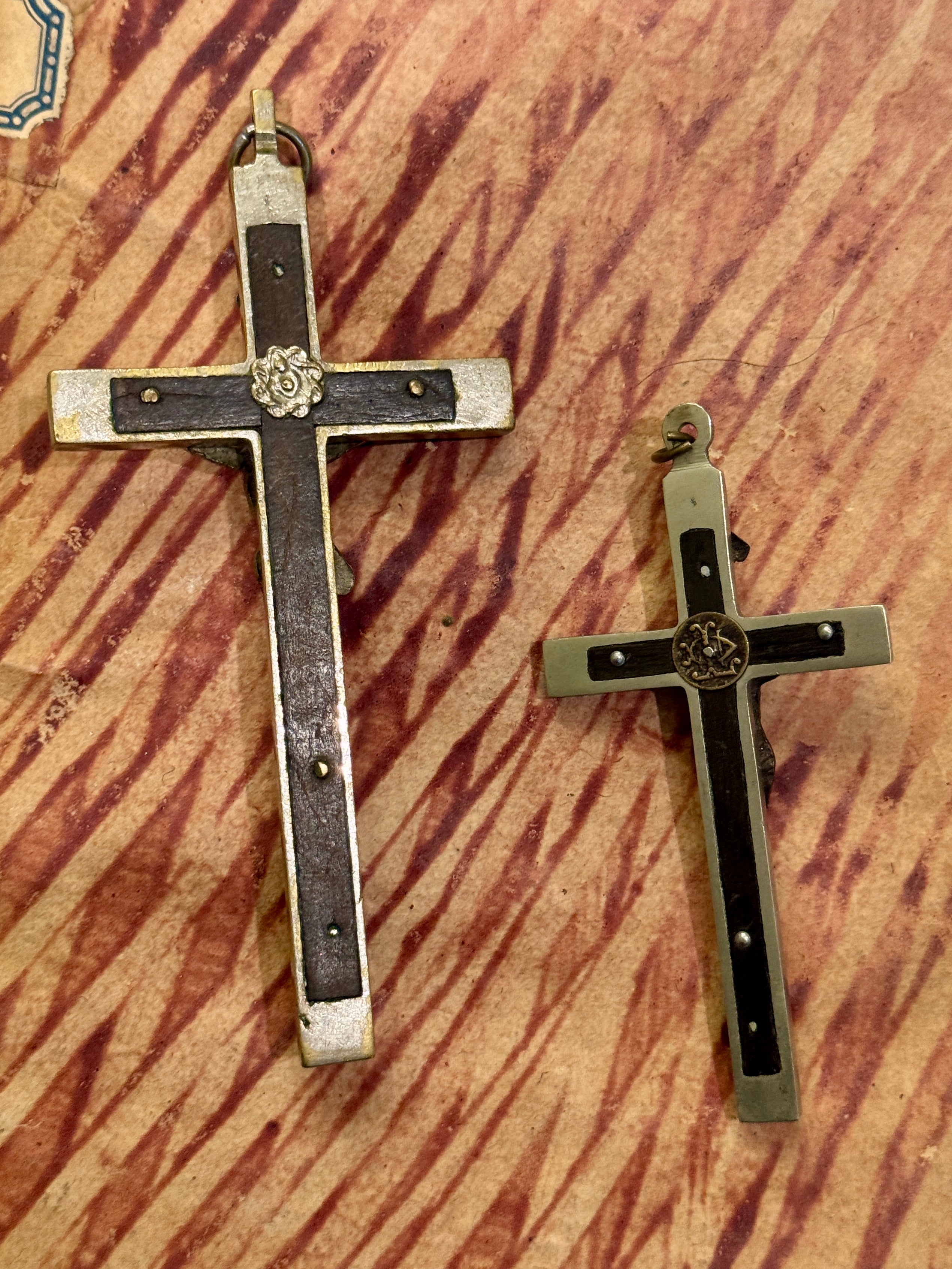 Beautiful Antique French Memento Mori Crucifixes