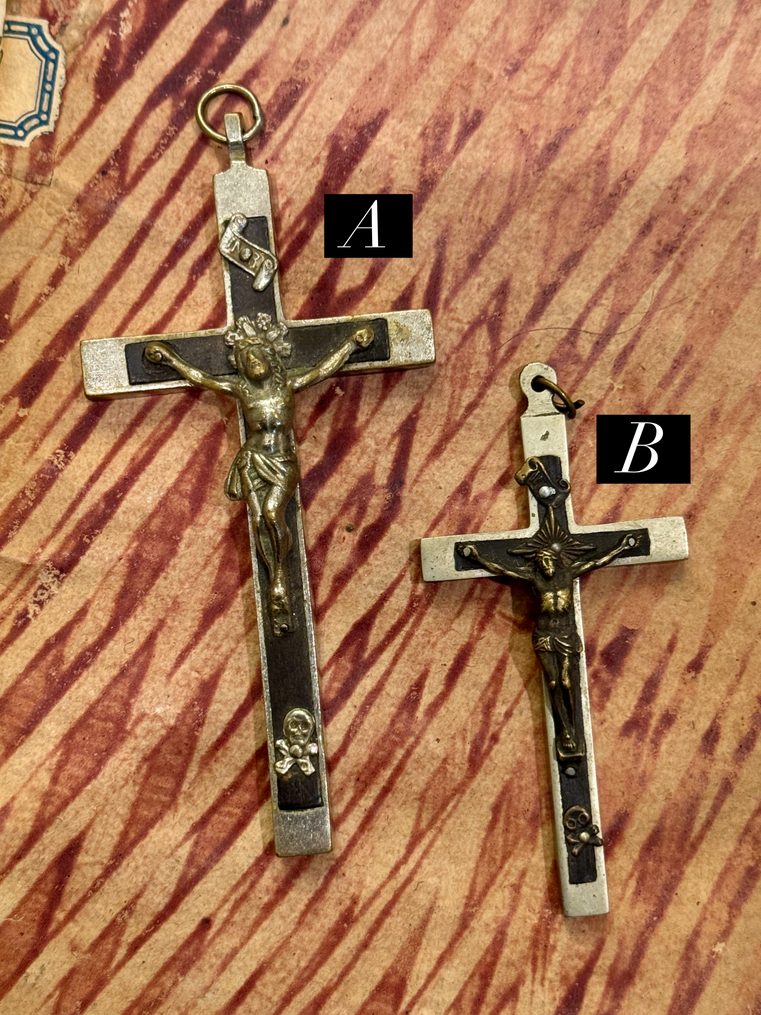 Beautiful Antique French Memento Mori Crucifixes