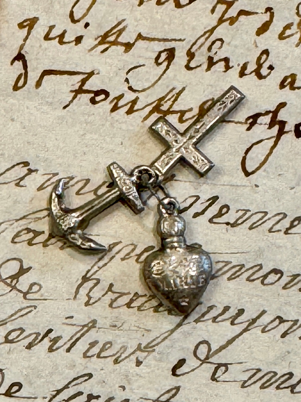 Antique Victorian Sterling Faith, Hope & Charity FOB/Pendant