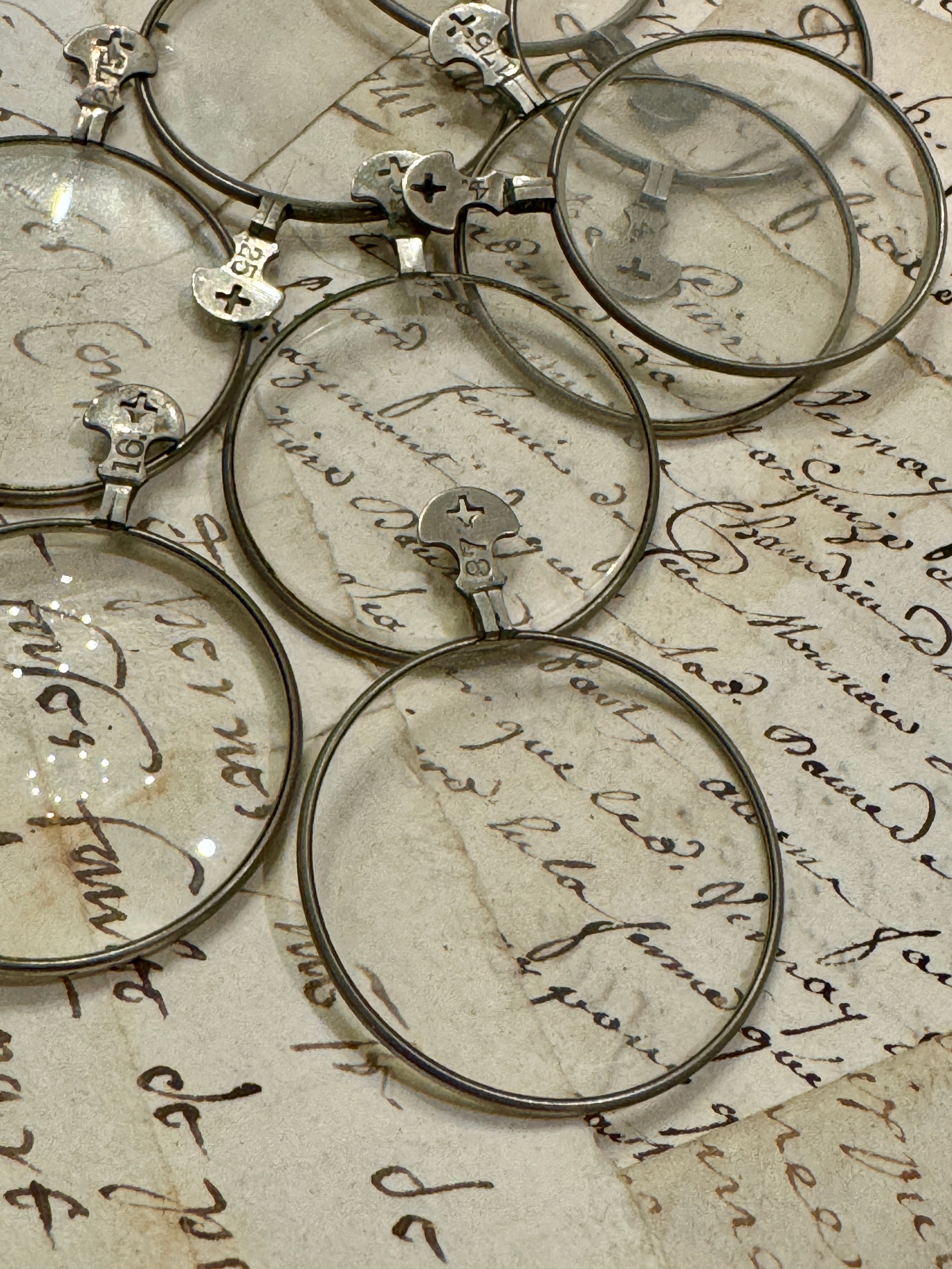 Antique Optical Lens with Silver Frame and Half Moon Top