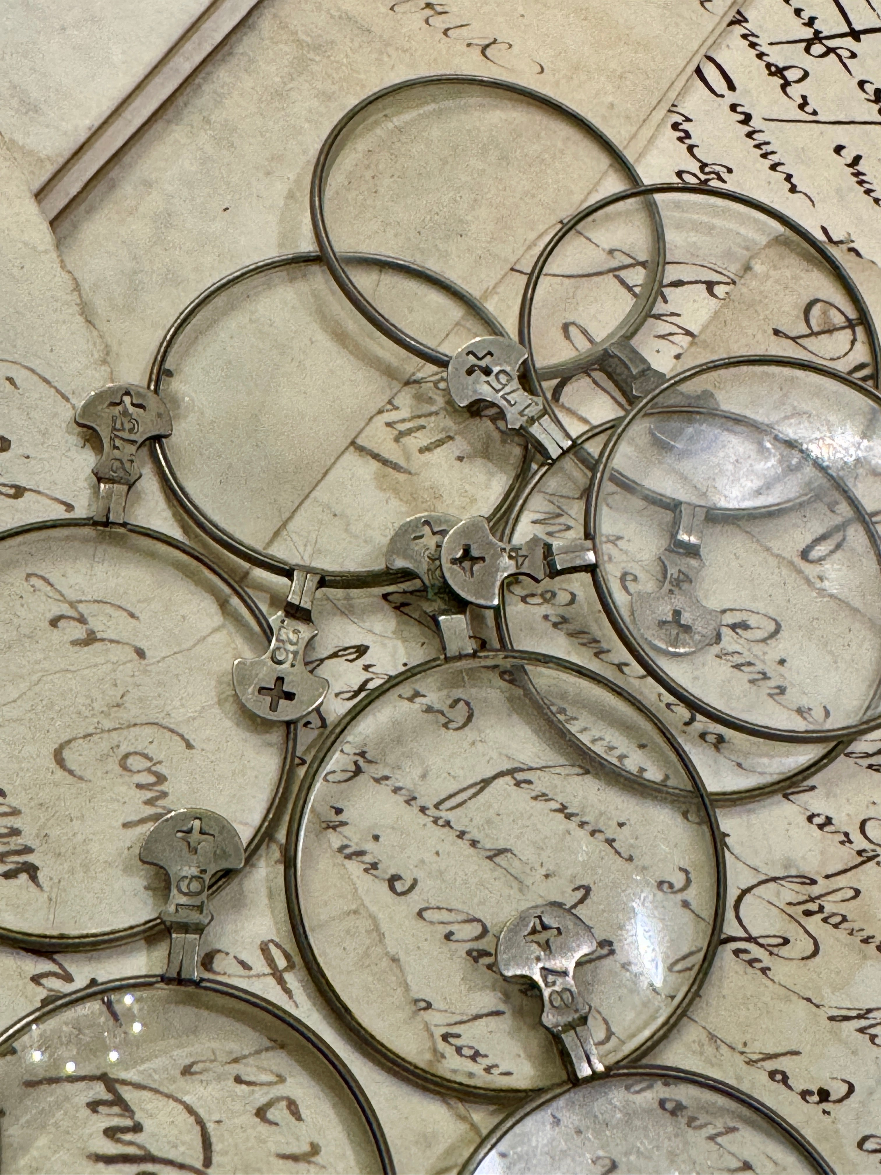 Antique Optical Lens with Silver Frame and Half Moon Top