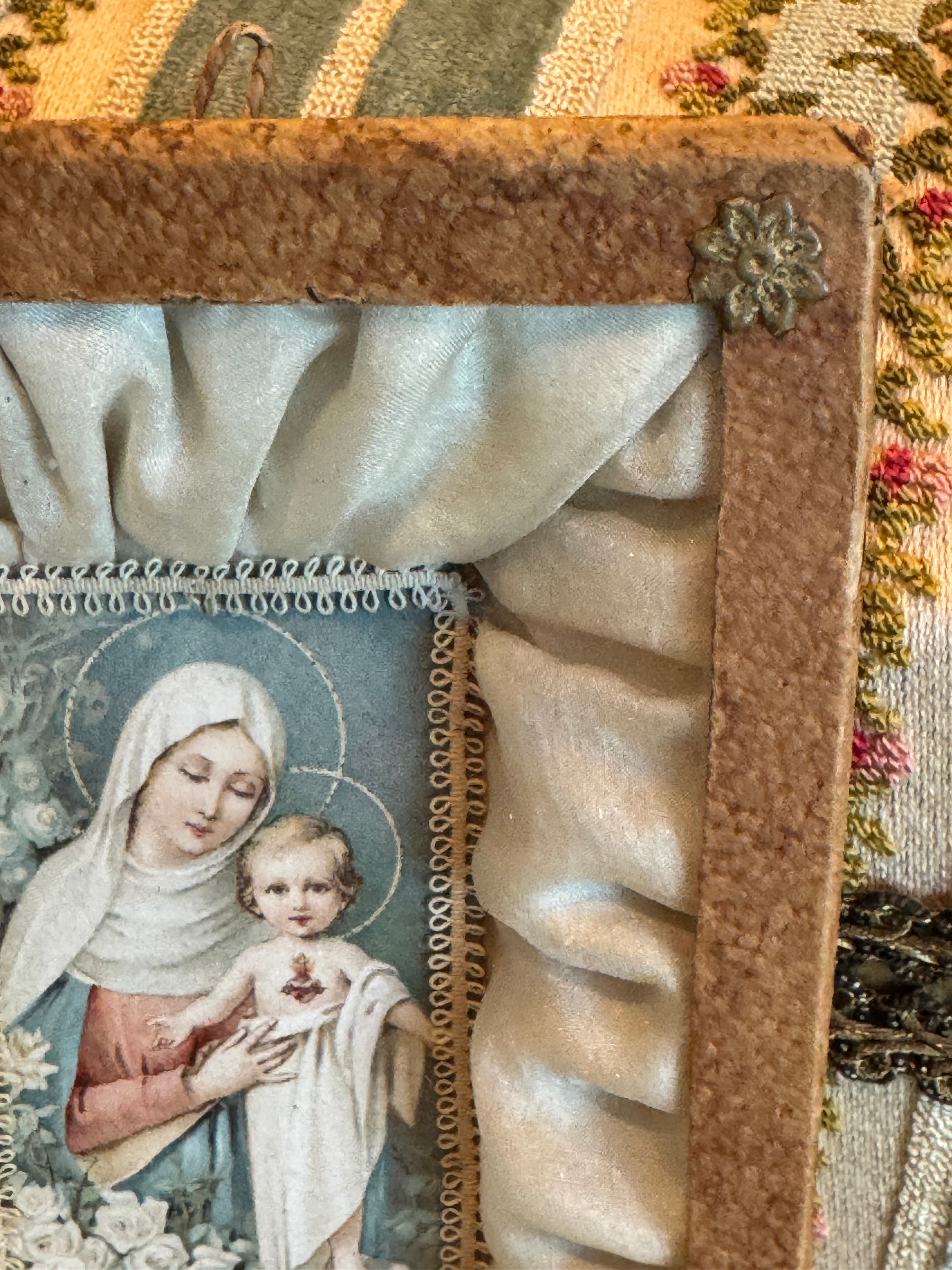 Antique French Our Lady of The Sacred Heart Framed Reliquary
