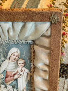 Antique French Our Lady of The Sacred Heart Framed Reliquary