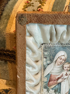 Antique French Our Lady of The Sacred Heart Framed Reliquary