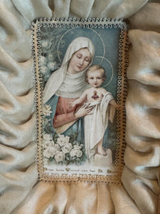 Antique French Our Lady of The Sacred Heart Framed Reliquary