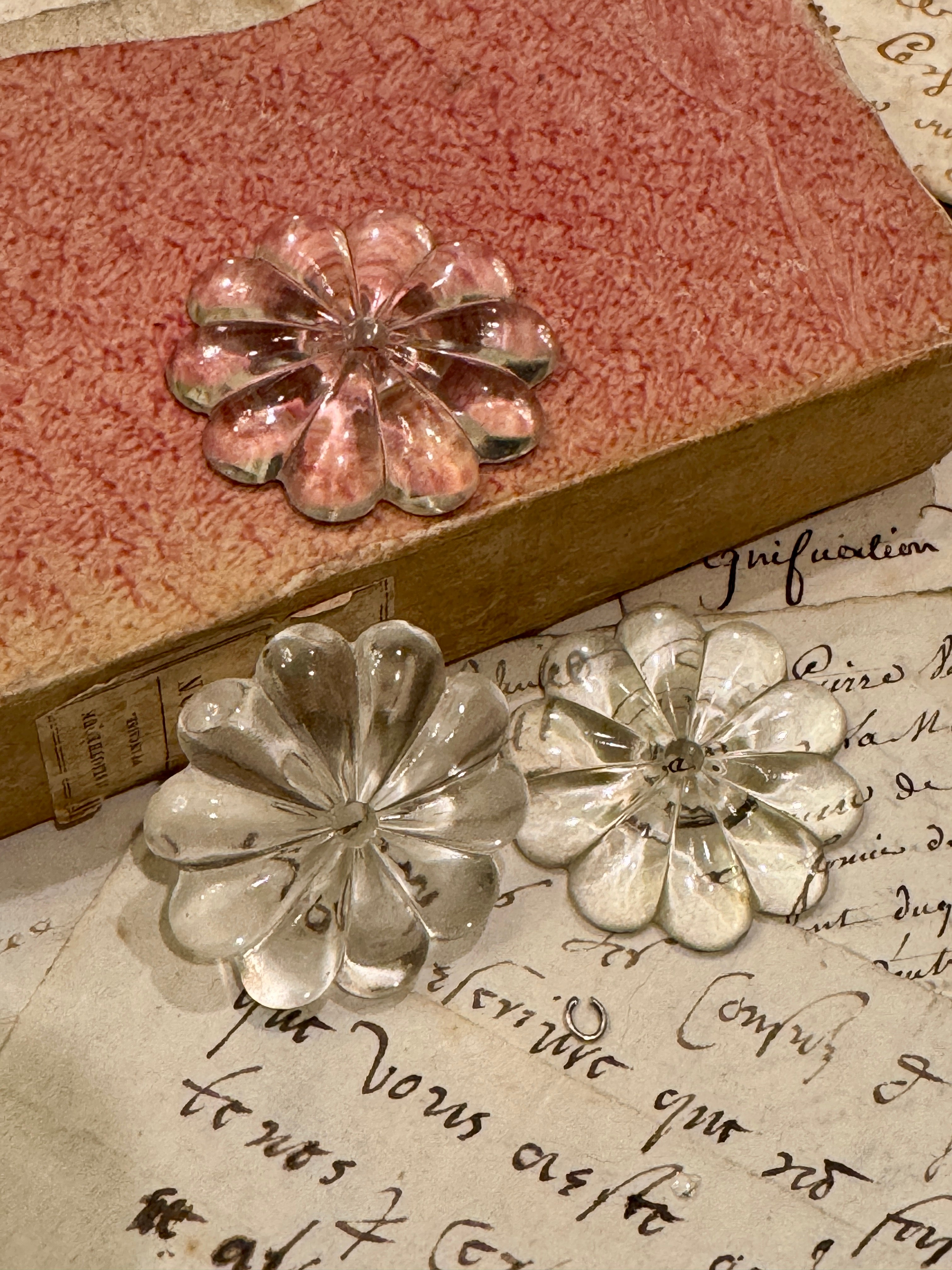 Antique French Pampille Flower Lustres - 1.75"