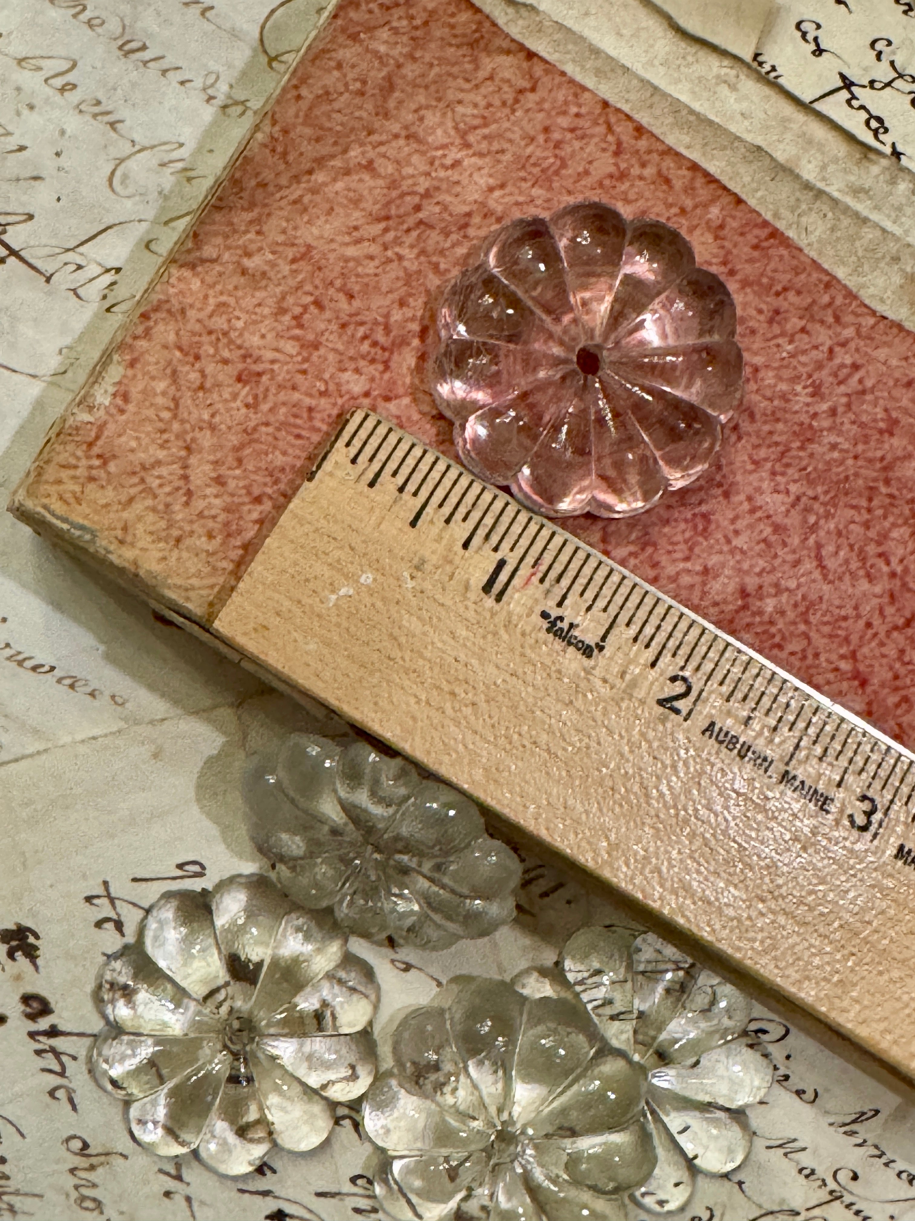 Antique French Pampille Flower Lustres 1.50"