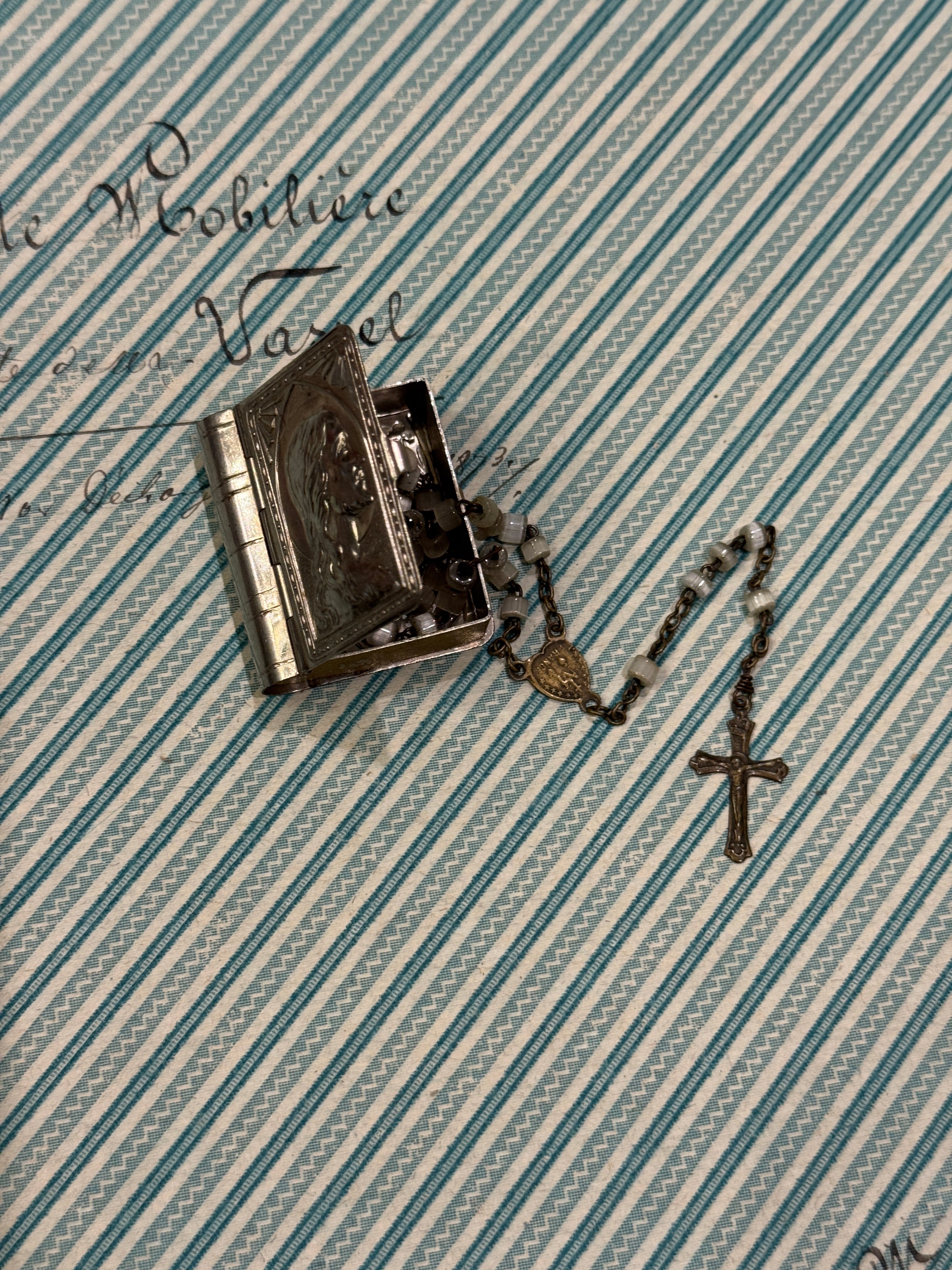 Antique French Communion Box and Rosary