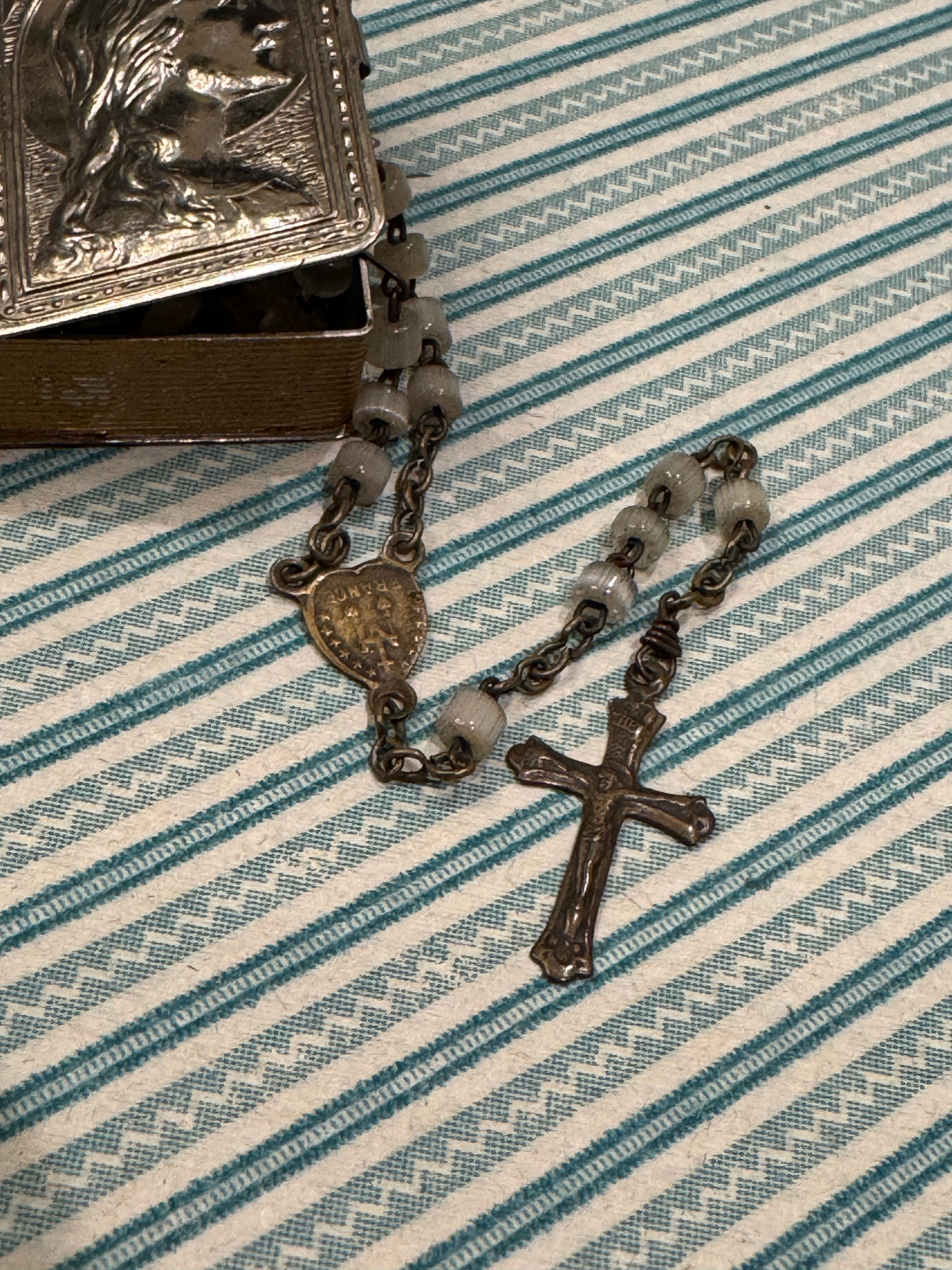 Antique French Communion Box and Rosary