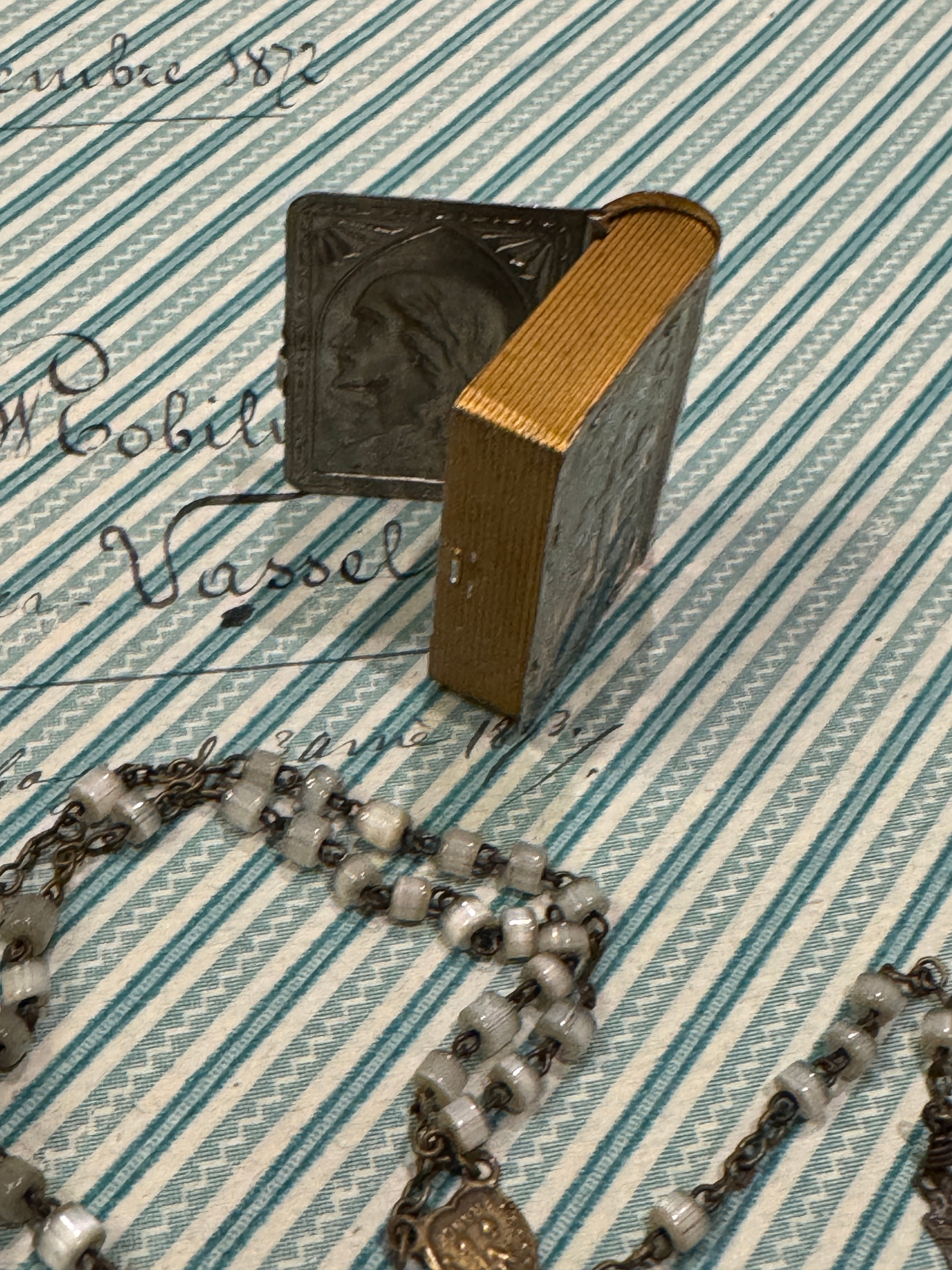 Antique French Communion Box and Rosary
