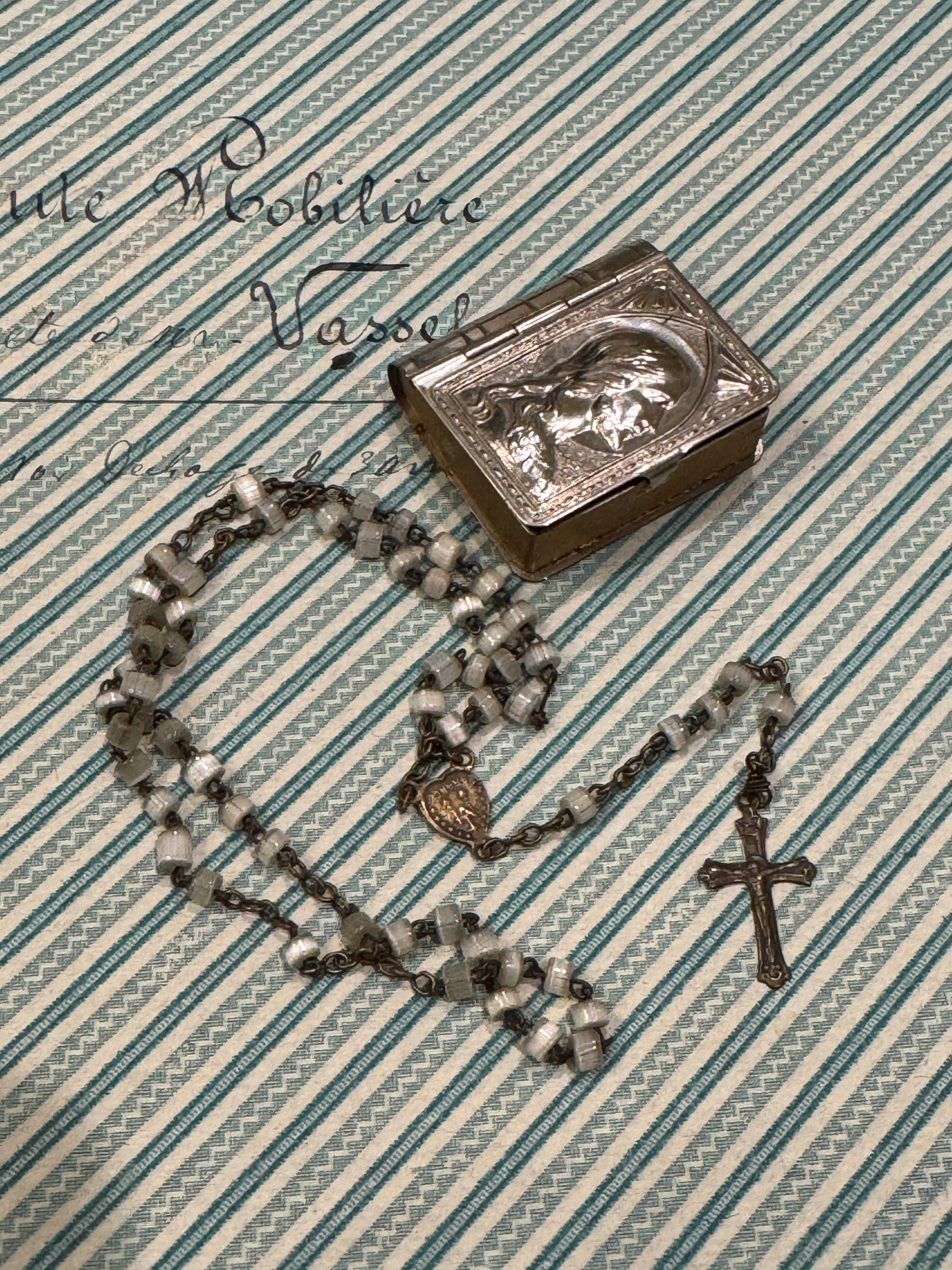 Antique French Communion Box and Rosary