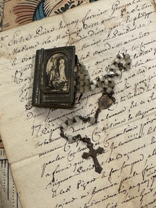 RARE Antique Catholic Rosary in a Silver Tin Box from Lourdes France
