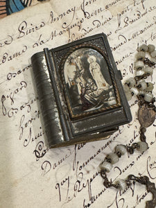 RARE Antique Catholic Rosary in a Silver Tin Box from Lourdes France