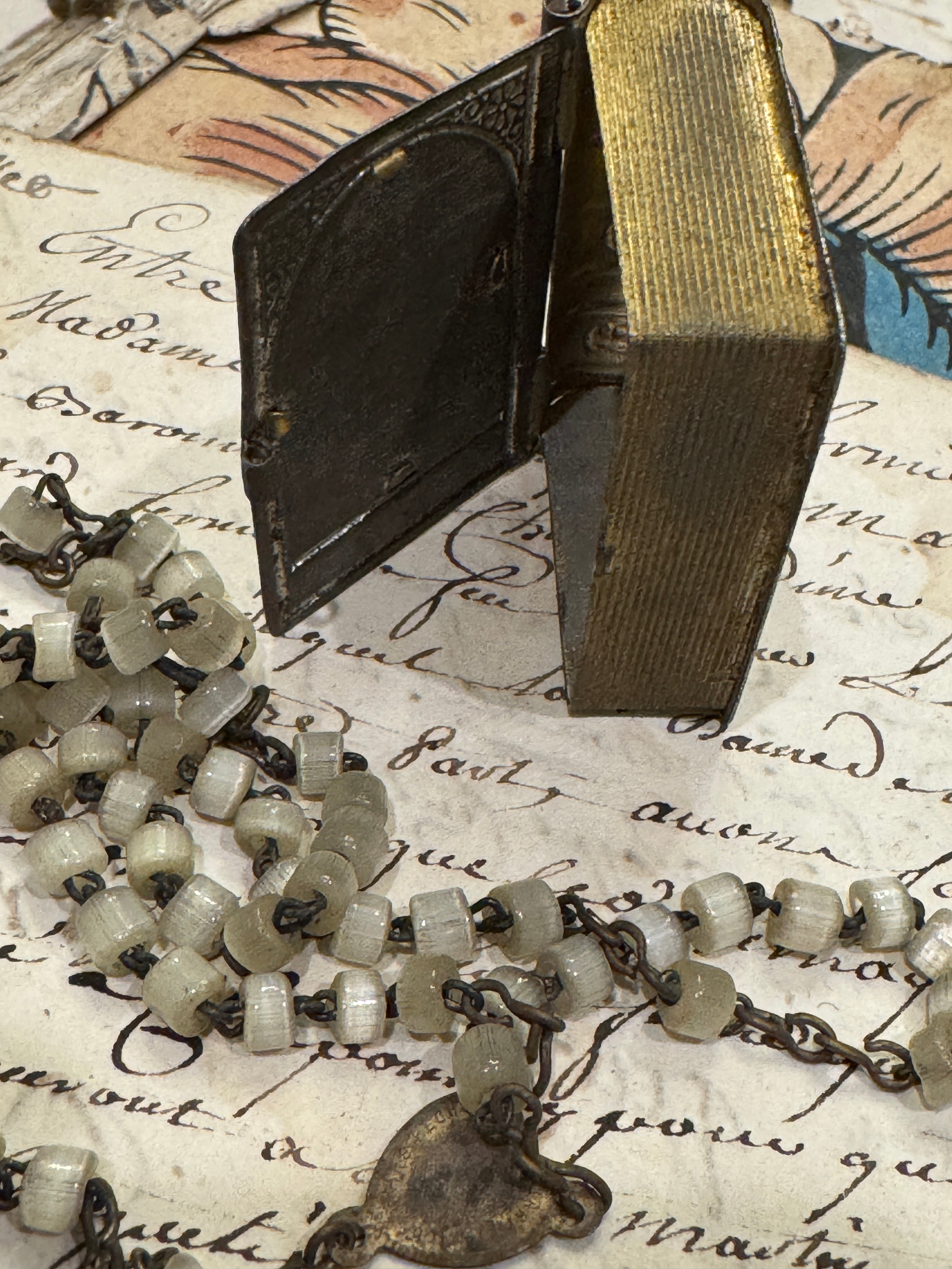 RARE Antique Catholic Rosary in a Silver Tin Box from Lourdes France