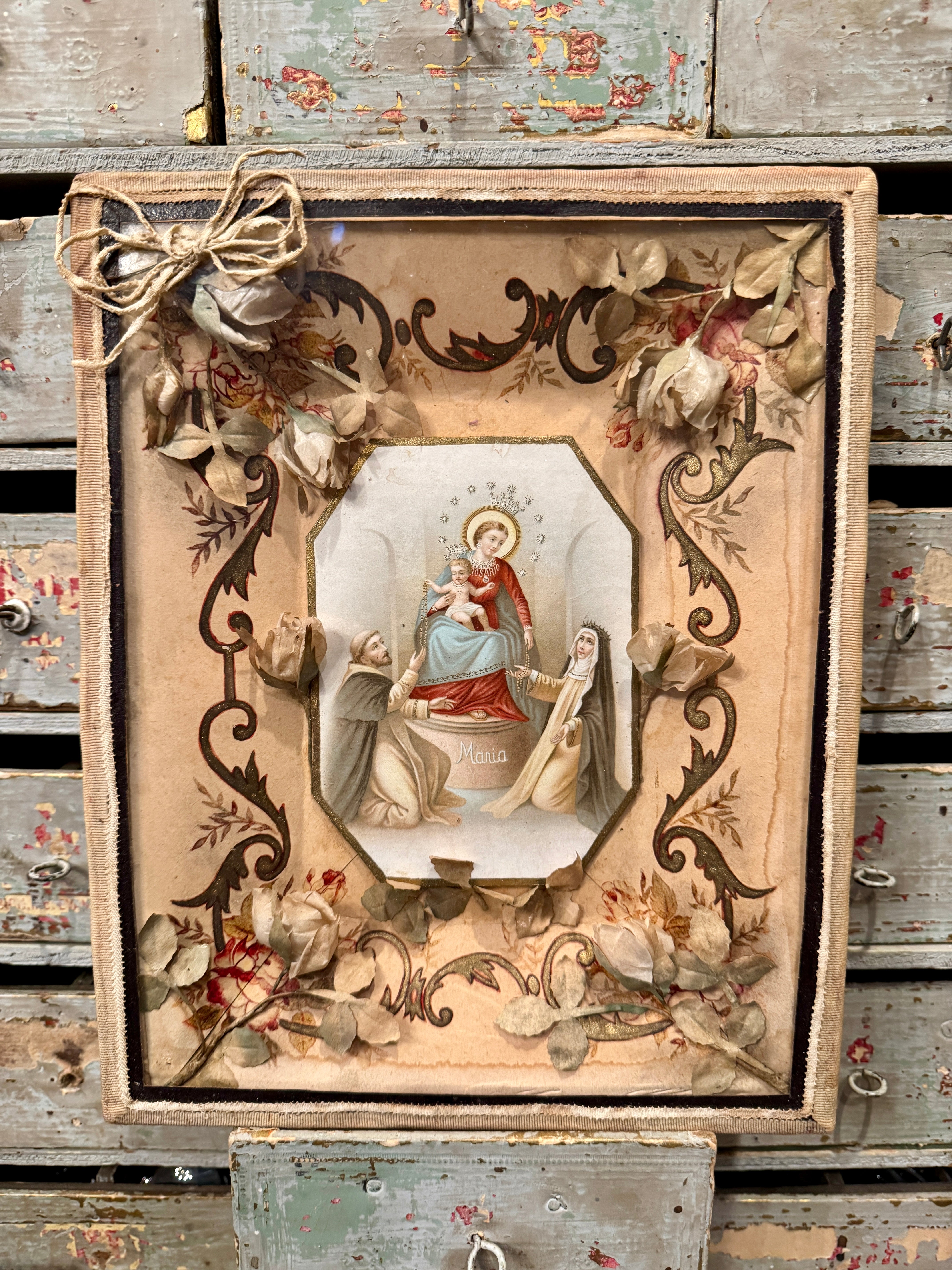 Antique 1800s French Maria Framed Reliquary