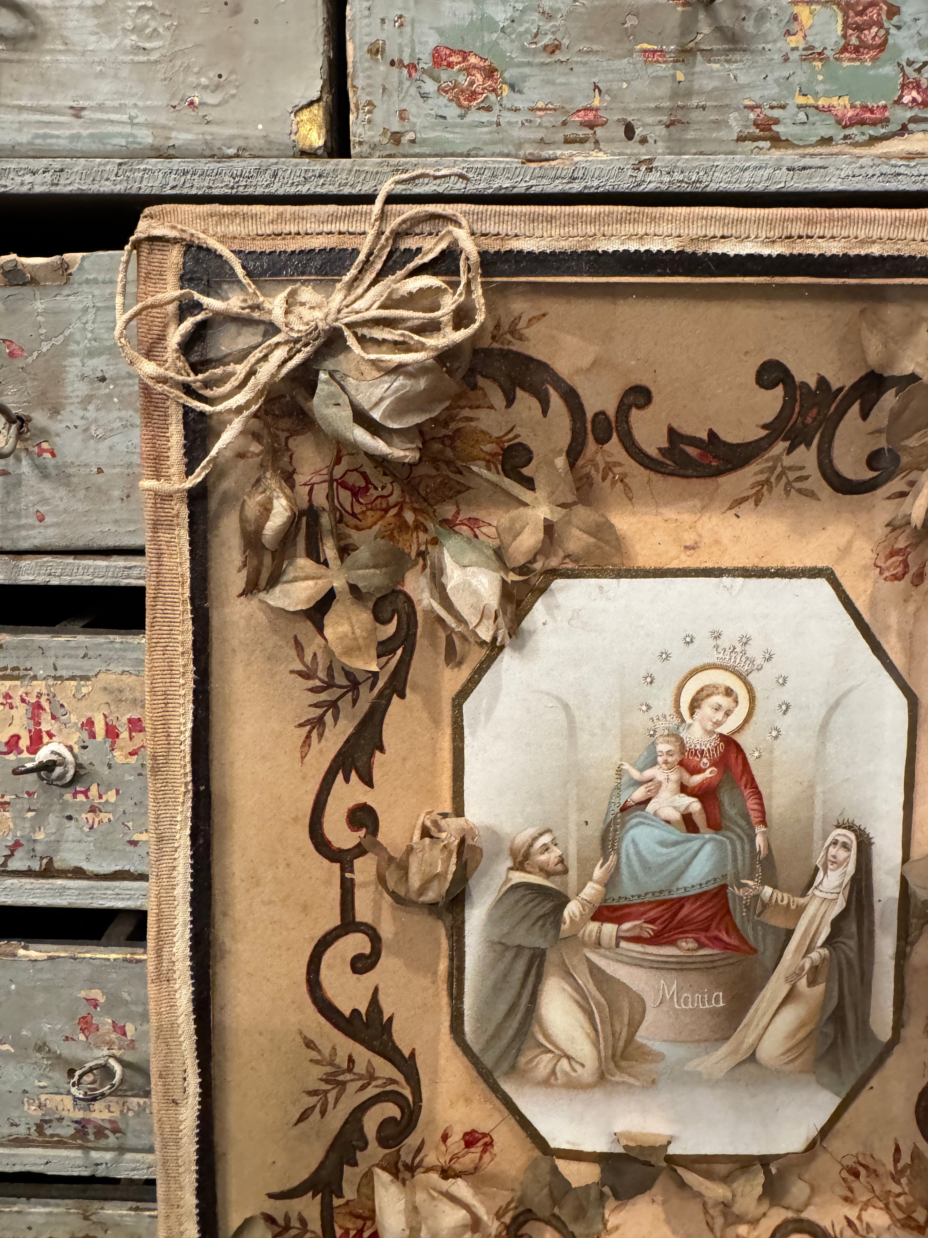 Antique 1800s French Maria Framed Reliquary