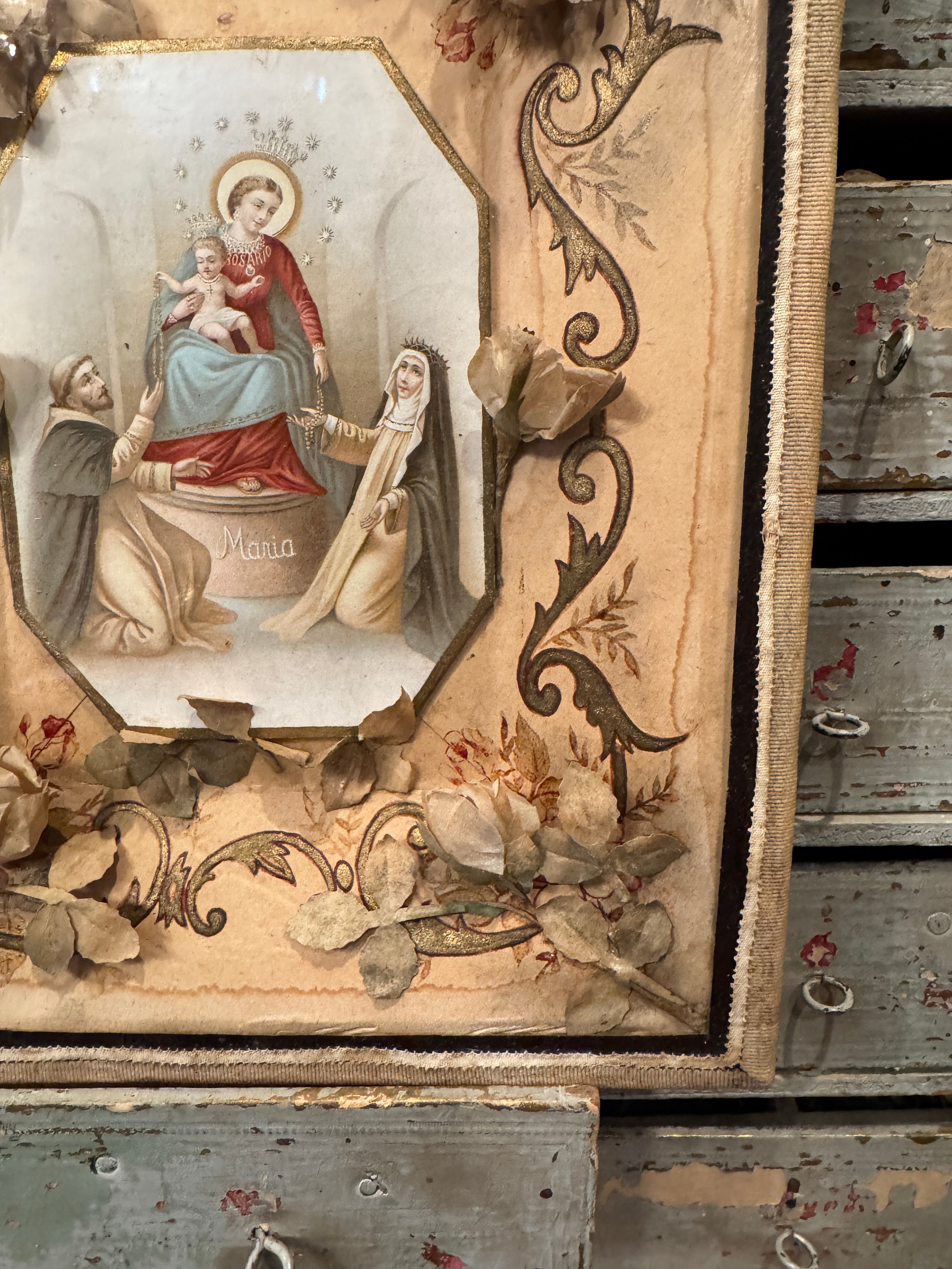 Antique 1800s French Maria Framed Reliquary