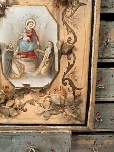 Antique 1800s French Maria Framed Reliquary