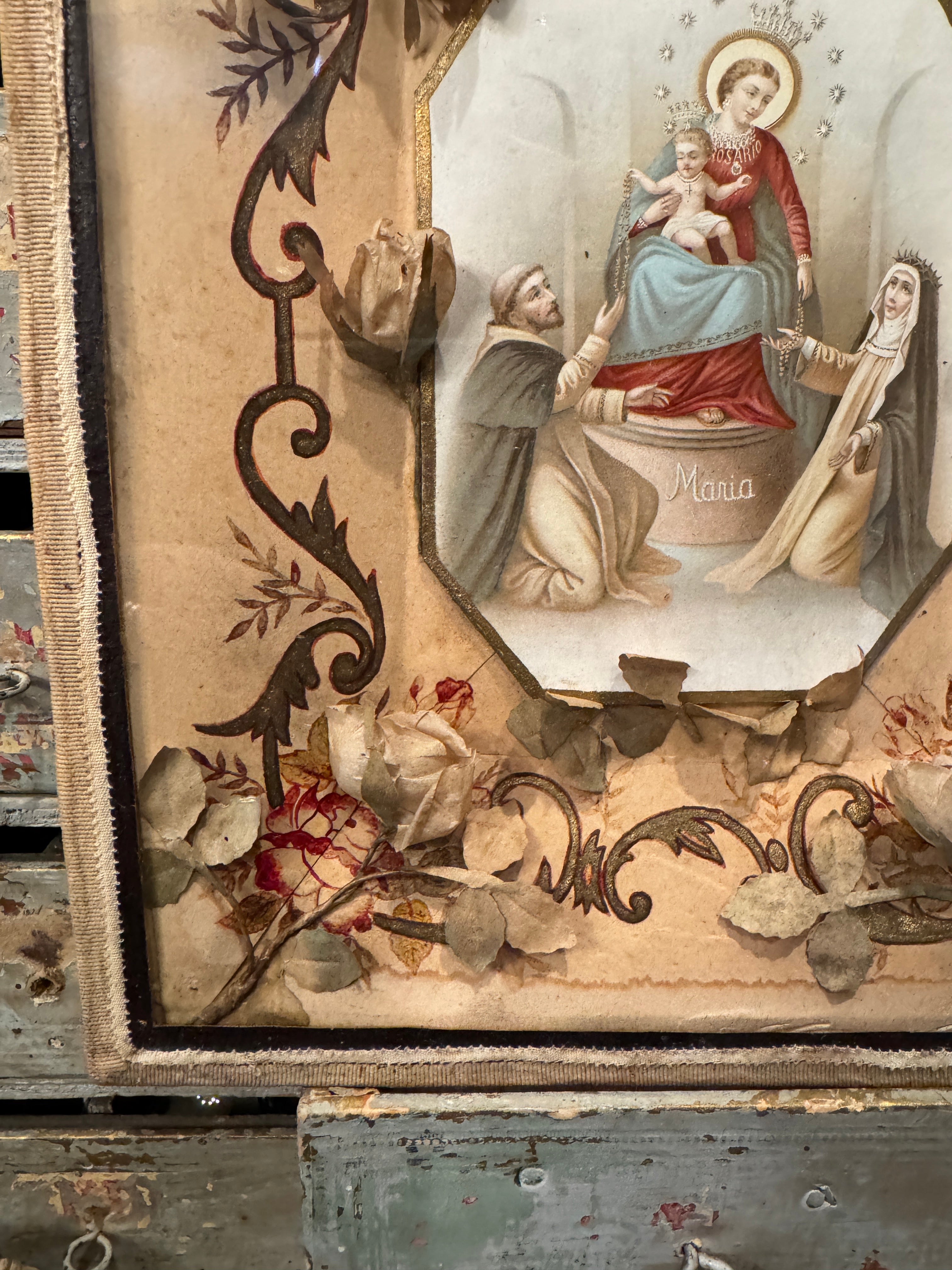 Antique 1800s French Maria Framed Reliquary