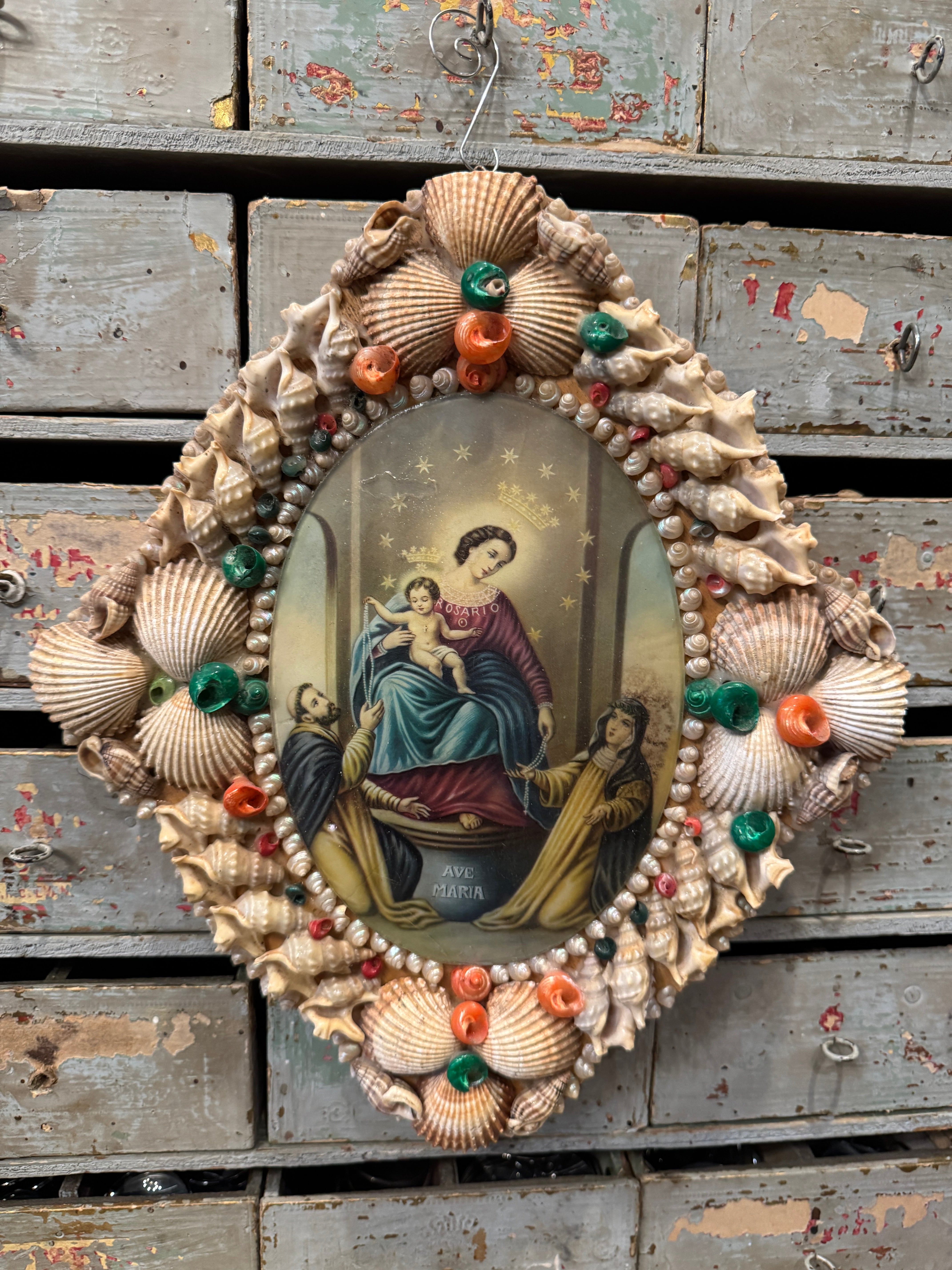 Antique French Shell Encrusted Pictorial