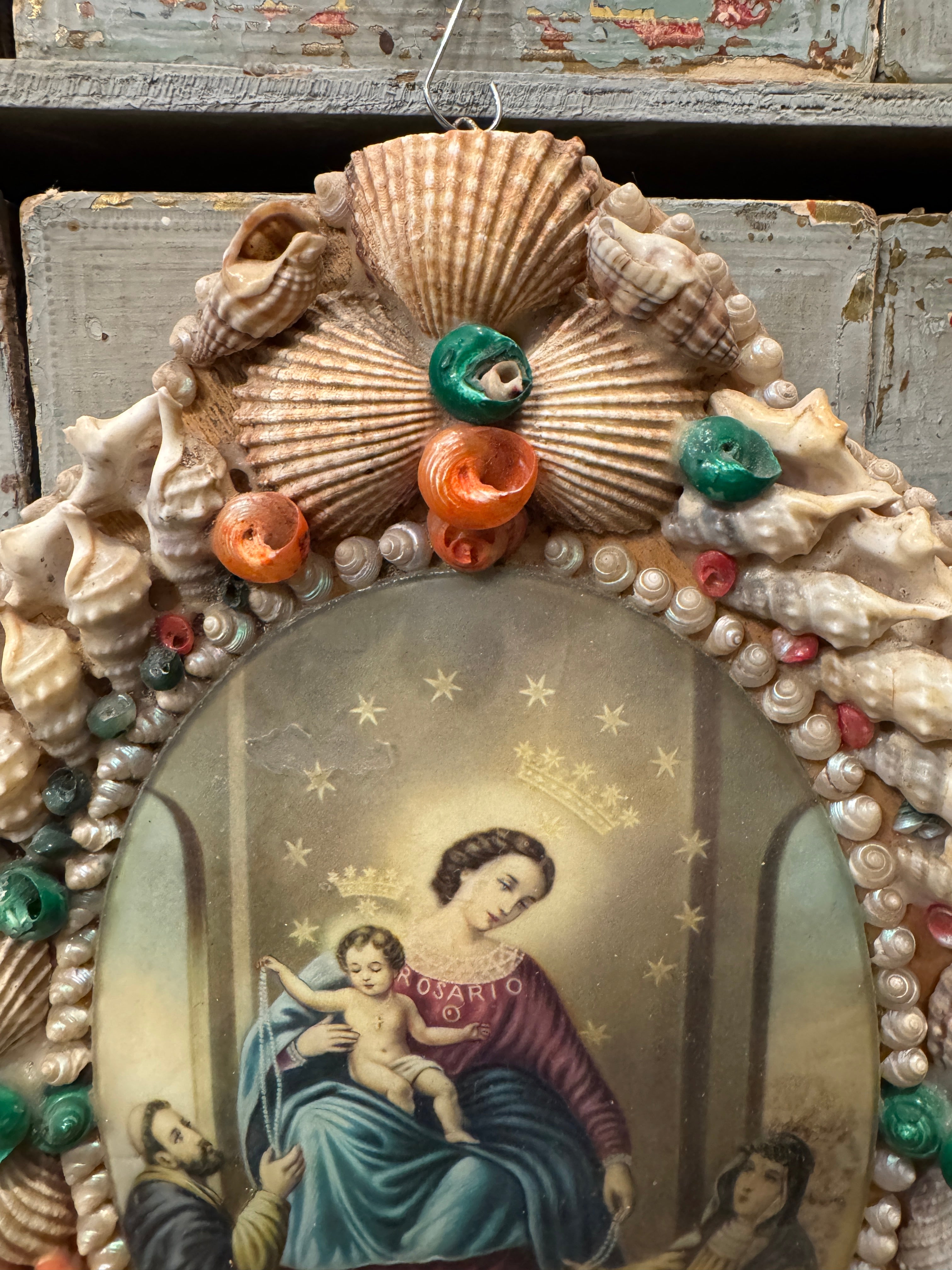 Antique French Shell Encrusted Pictorial