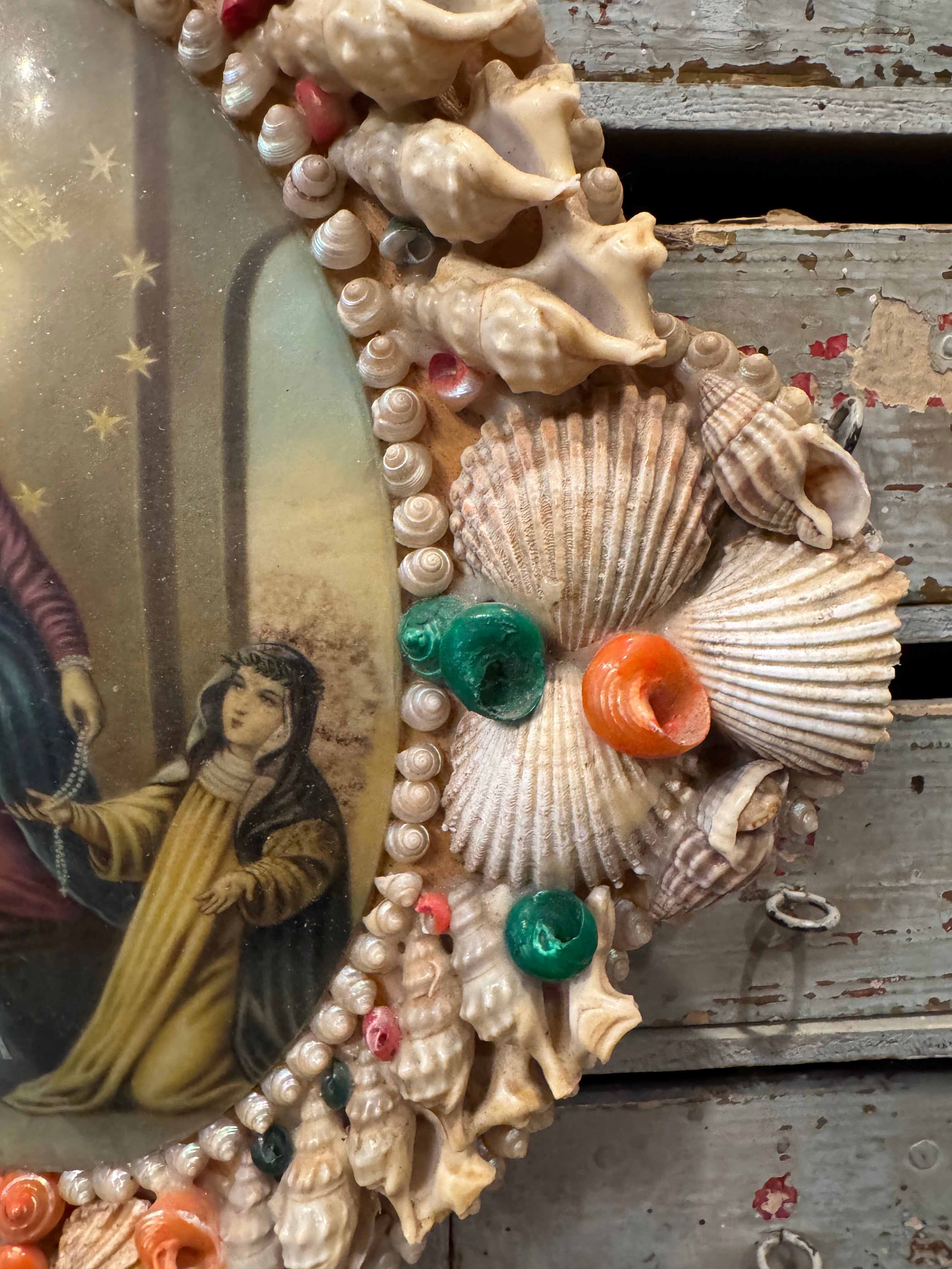 Antique French Shell Encrusted Pictorial