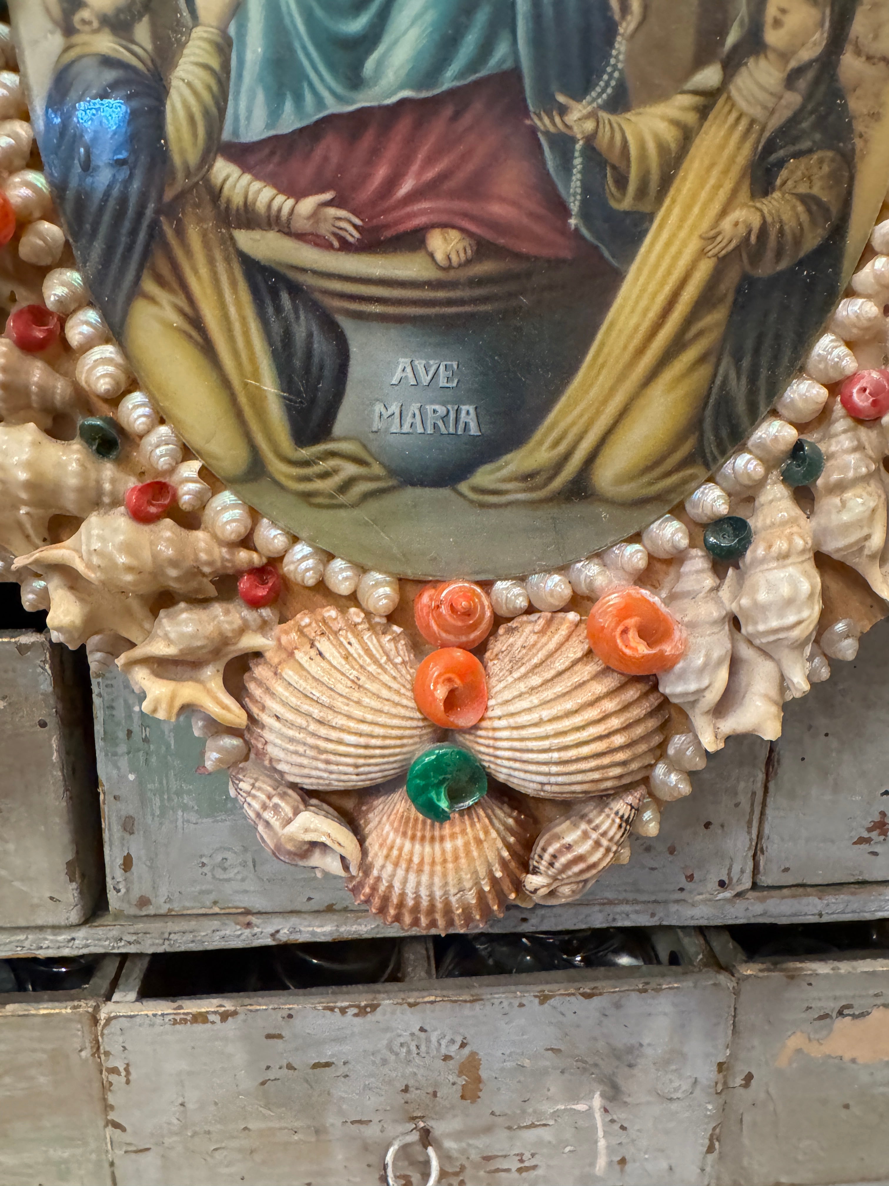 Antique French Shell Encrusted Pictorial