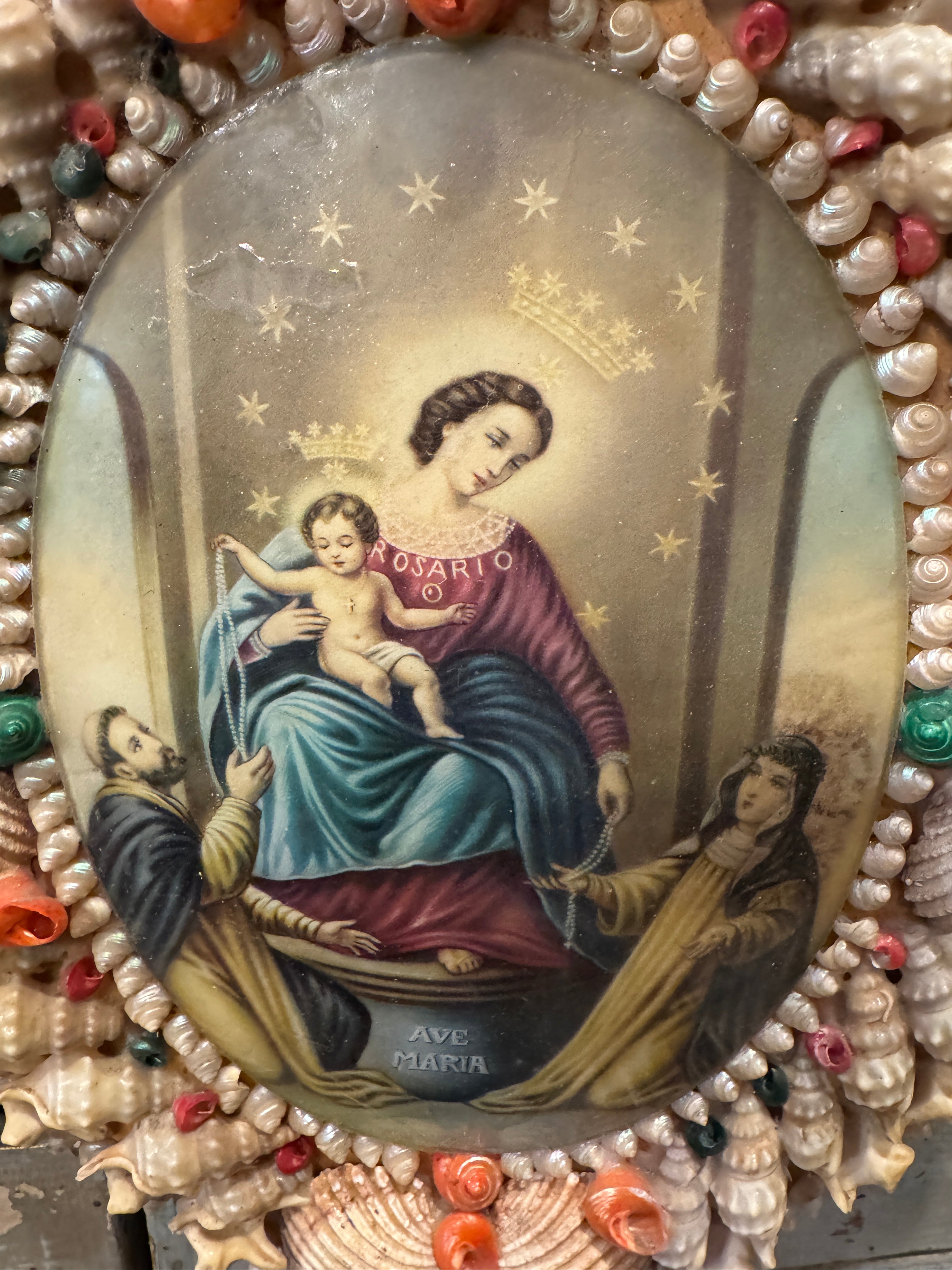 Antique French Shell Encrusted Pictorial