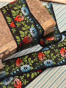 Vintage French Embroidered Floral Silk Ribbon