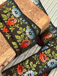 Vintage French Embroidered Floral Silk Ribbon