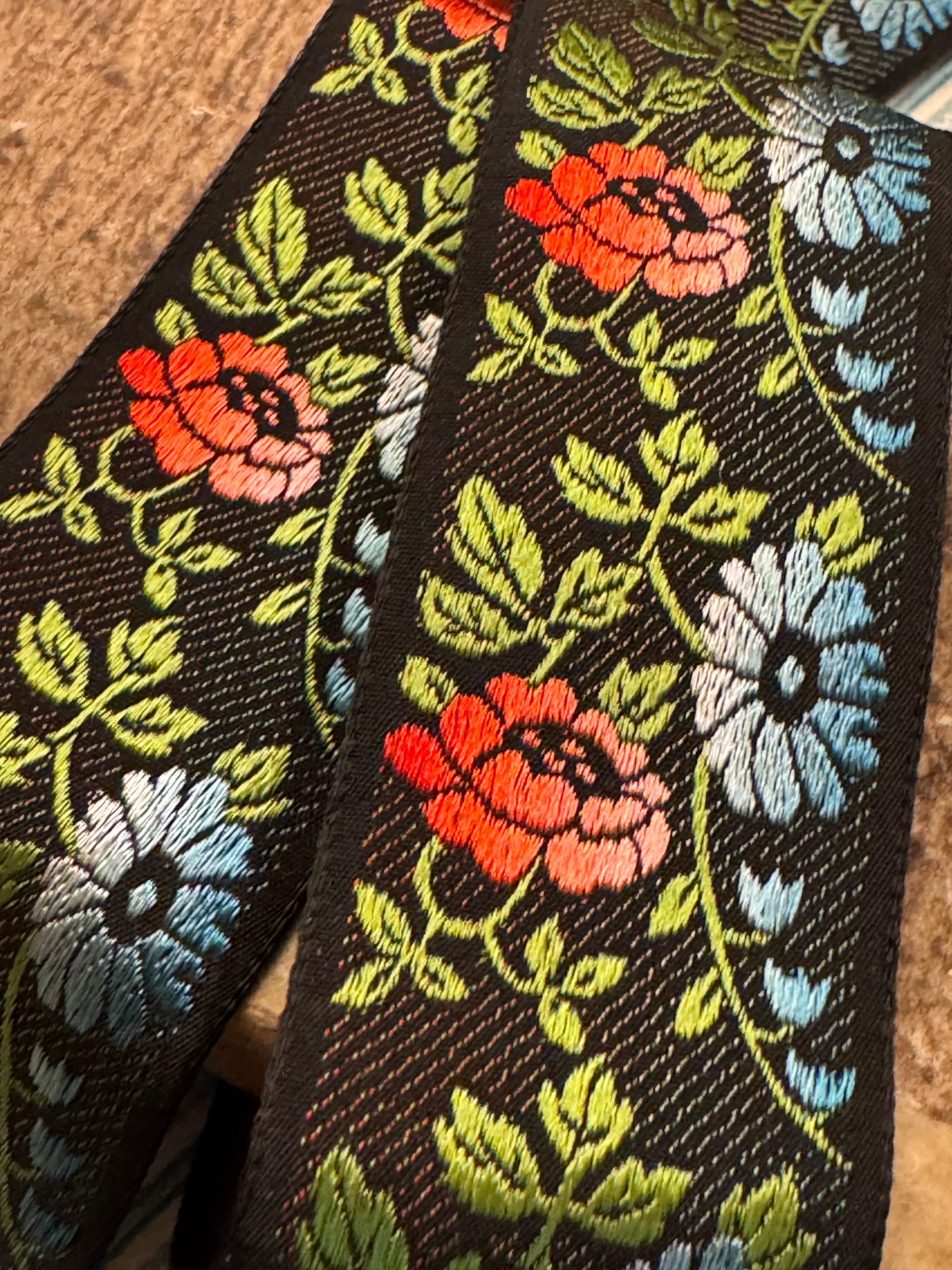 Vintage French Embroidered Floral Silk Ribbon